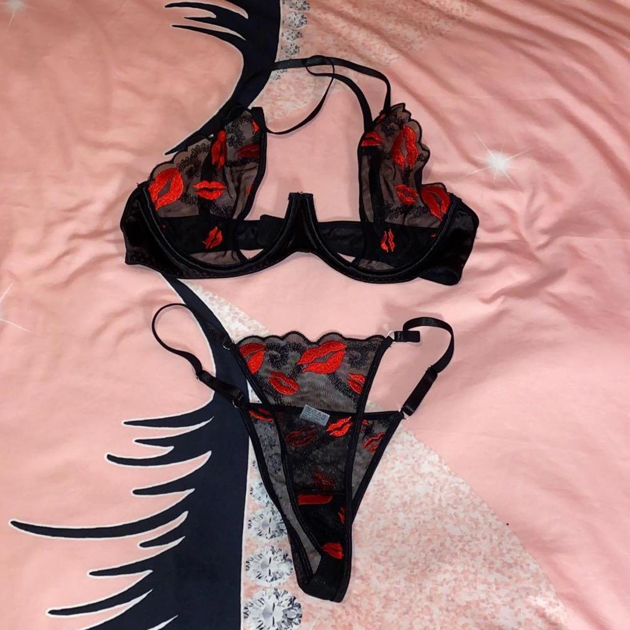 Sexy lips lingerie w garter set 💋🖤 I was going to... - Depop