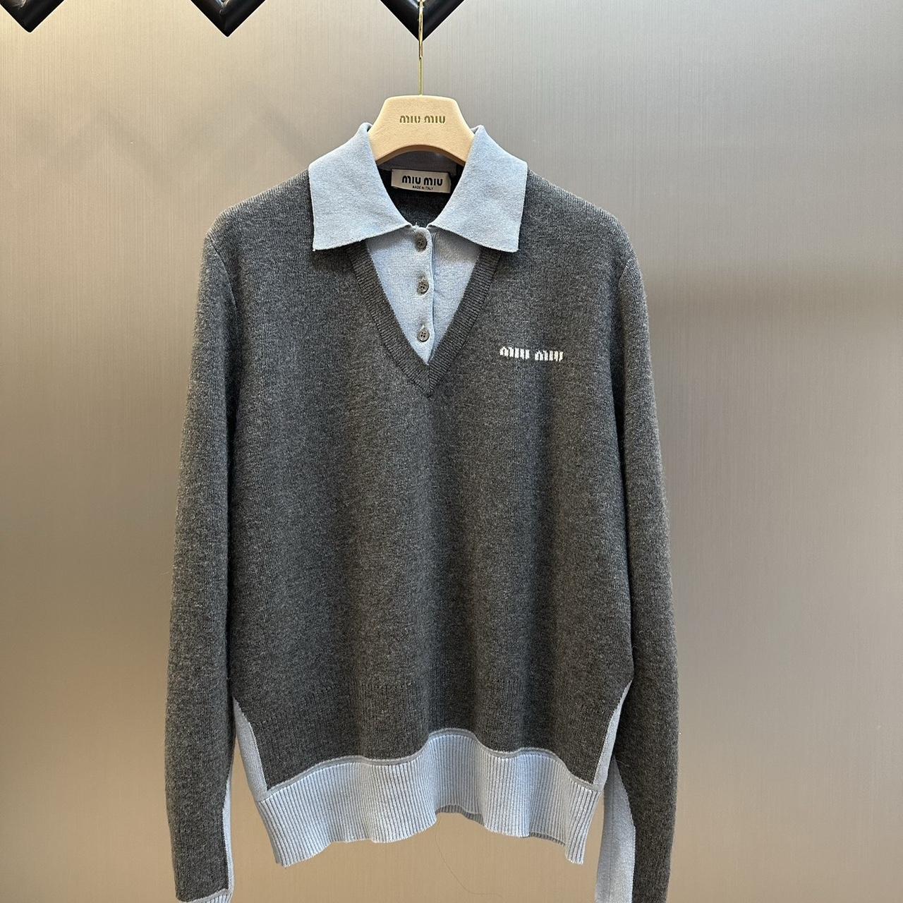 Miu Miu Women's Sweater - Grey - L – Grey and whi… - image 1