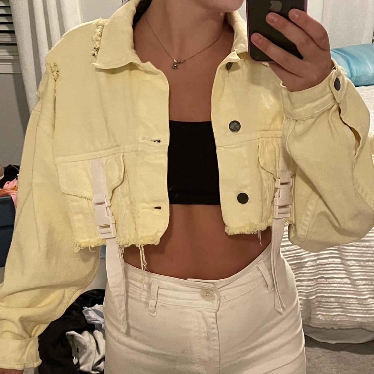 yellow cropped jean jacket