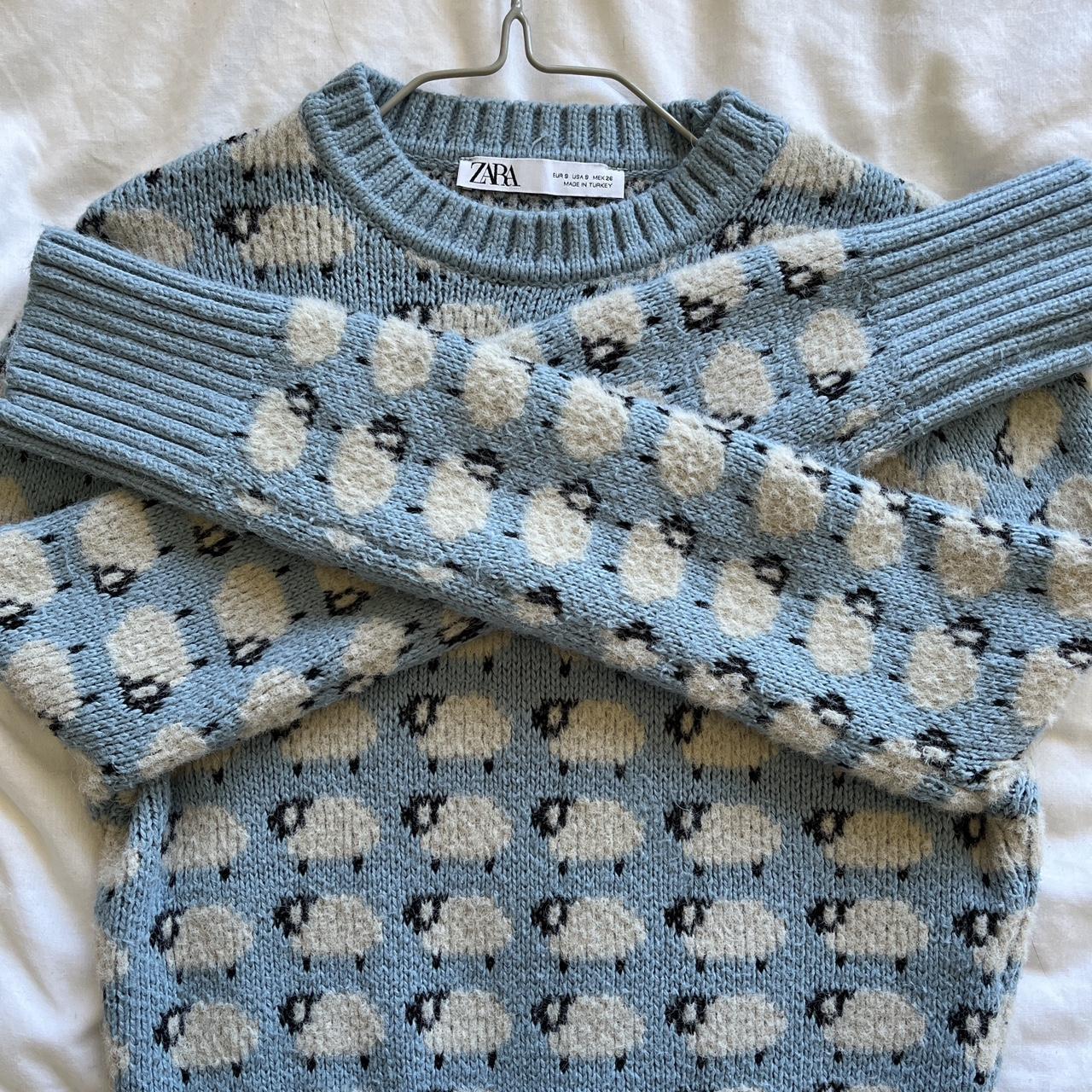 Zara Blue Sheep Knit Jumper - size small - barely... - Depop