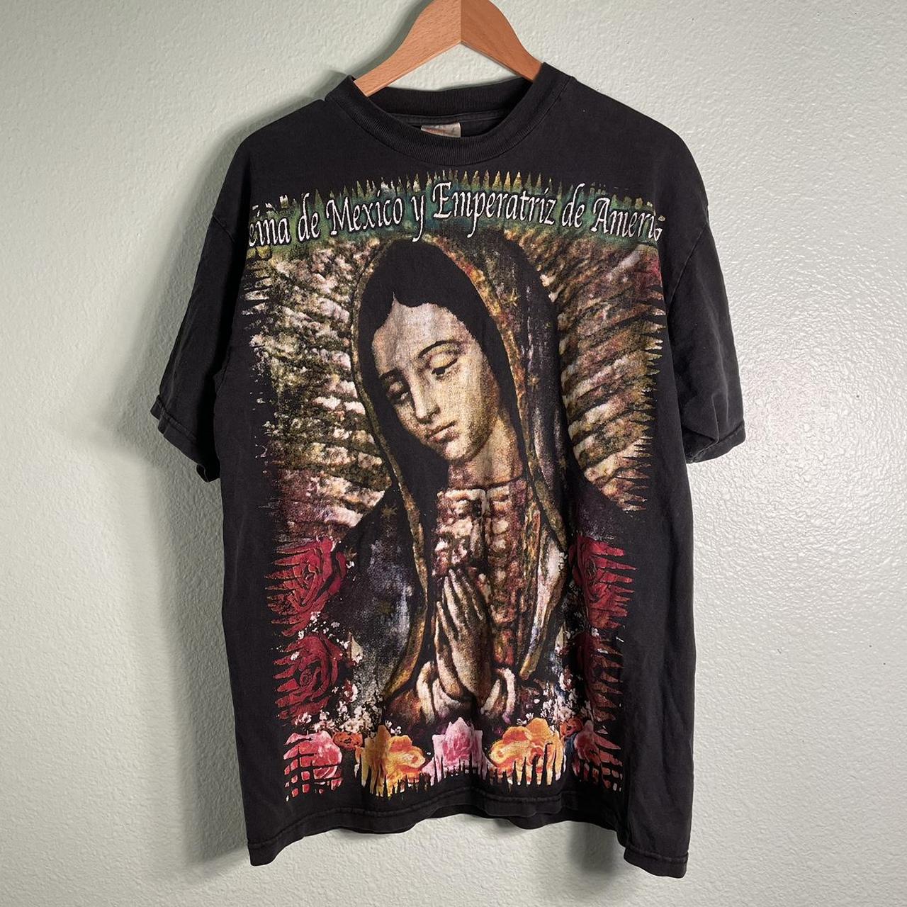 Vintage 90s Lady de Guadalupe full print shirt... - Depop