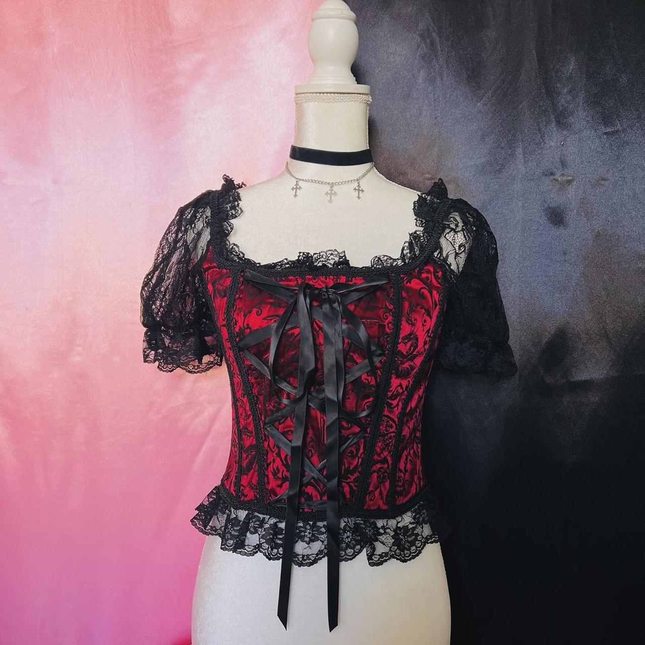 Gothic Black And Red Bustier Corset Lace-up Top Drawstring, 59% OFF