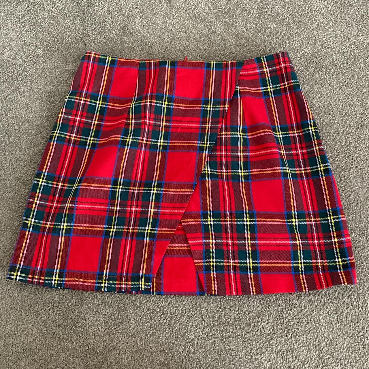 Cute red plaid skirt. Size 10 but will fit an 8 - Depop