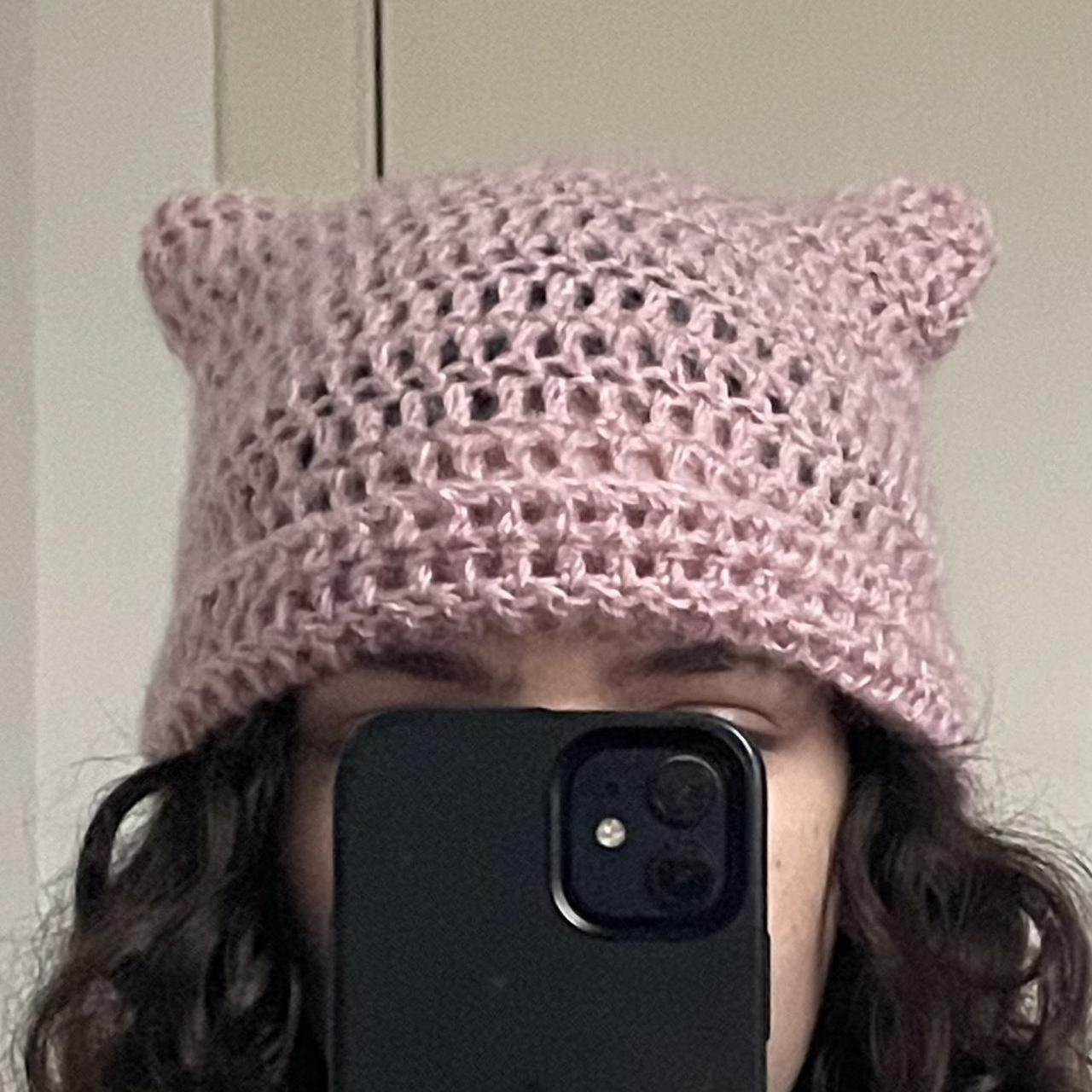 Handmade crochet light pink cat ear beanie -made... - Depop