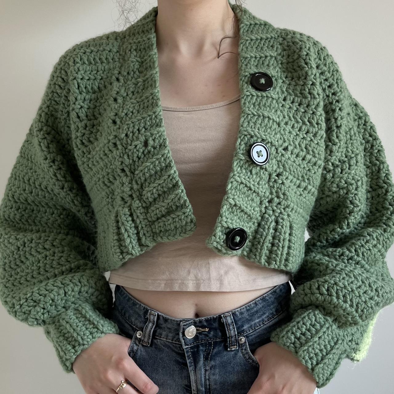 Handmade crochet sage green cropped cardigan -made... - Depop