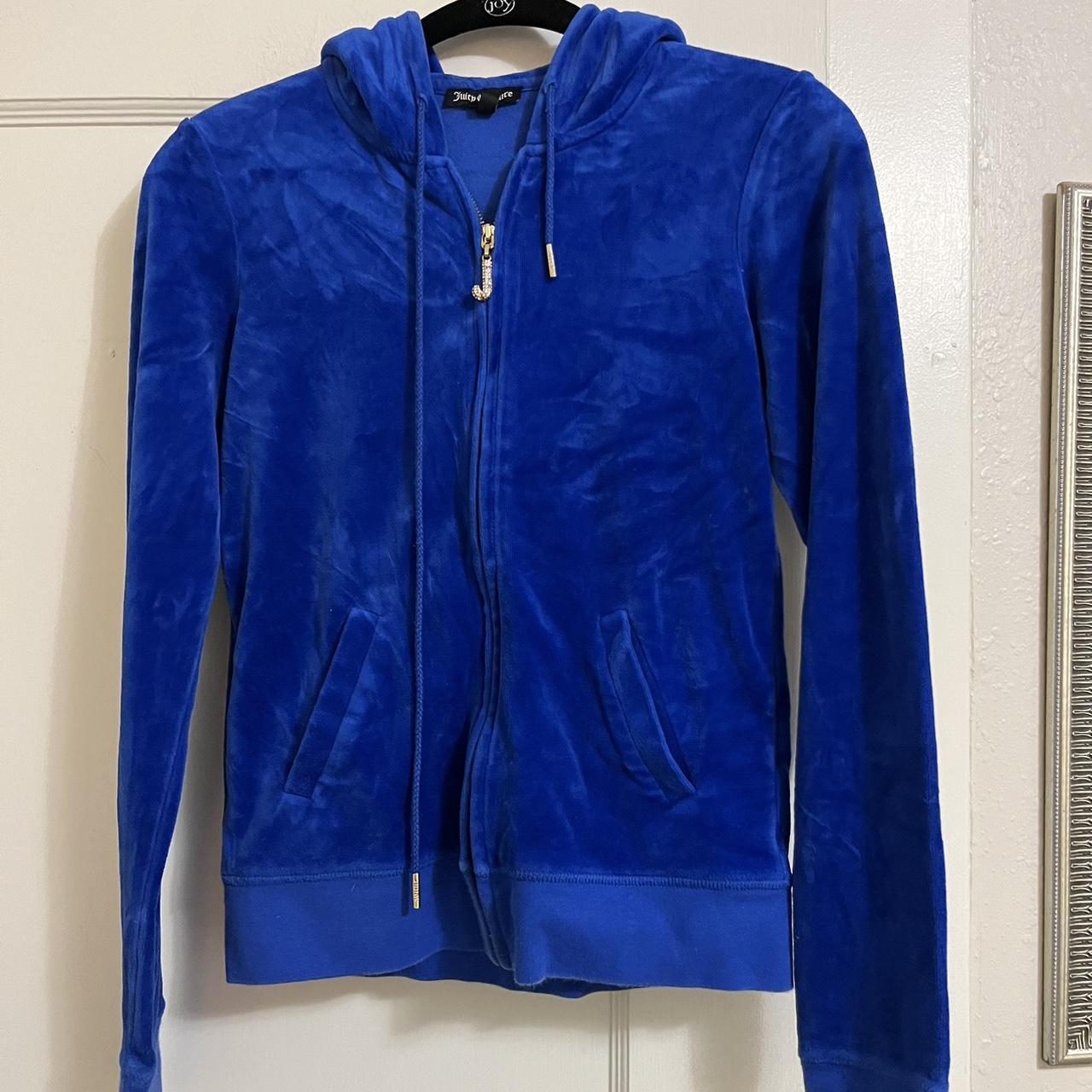 Juicy Couture bright cobalt blue velour zip-up in a... - Depop