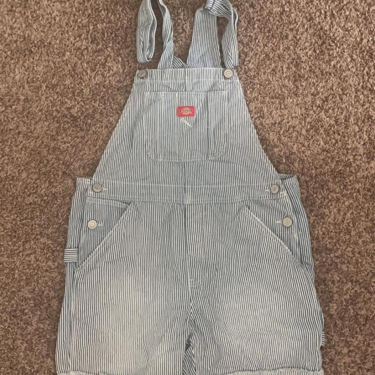 dickies pinstripe overalls! fits like a womens... - Depop