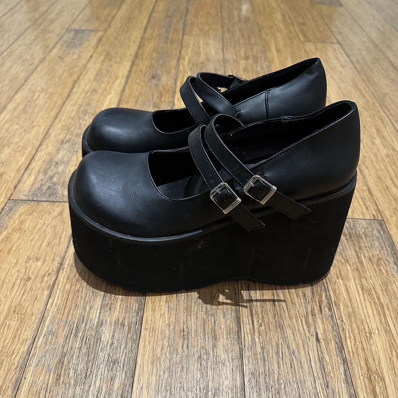 Chunky black platform Demonia Mary Janes, around 4-5... - Depop