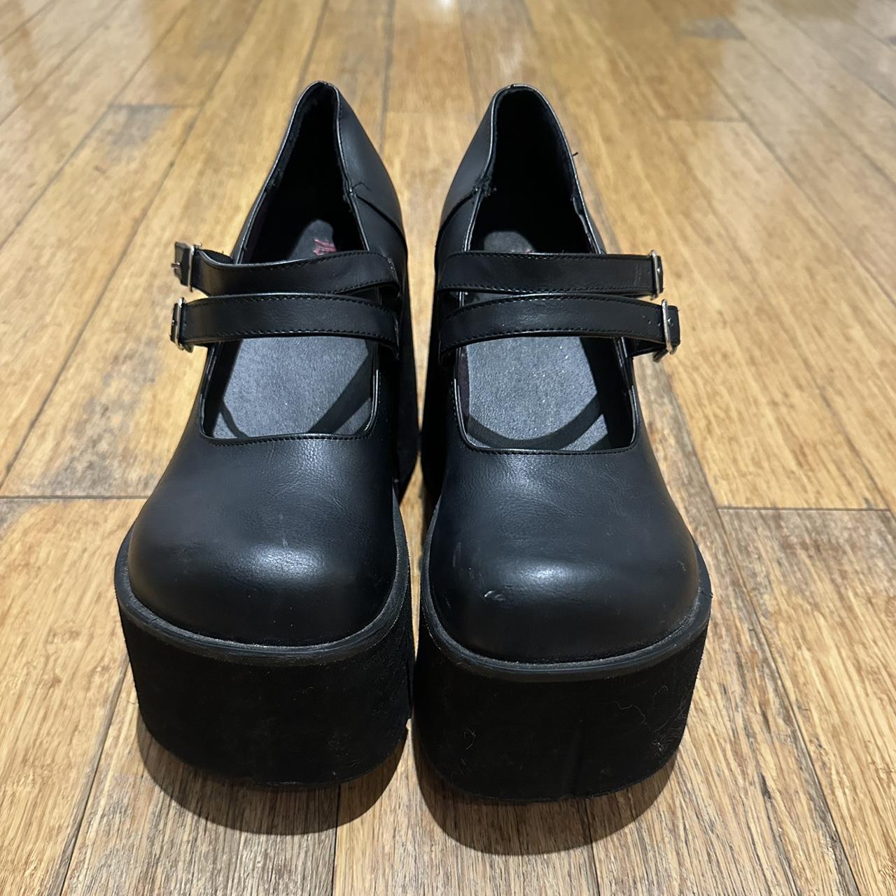 Chunky Black Platform Demonia Mary Janes, Around 4-5 - Depop