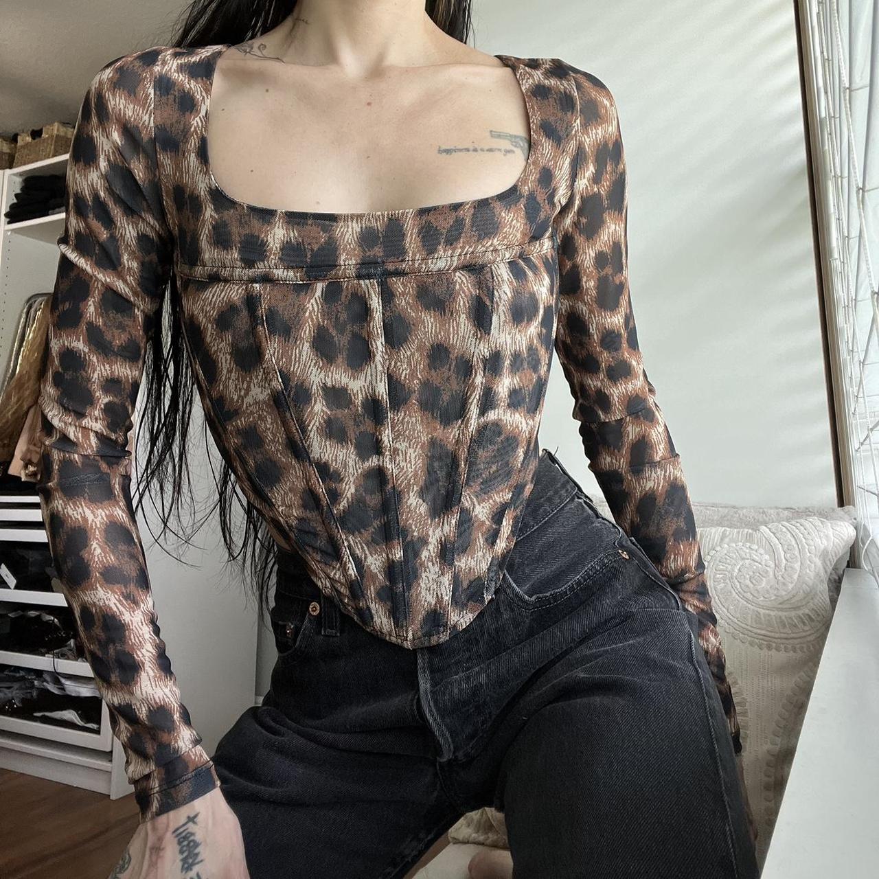 leopard corset top size small bust 32 - 34 length - Depop