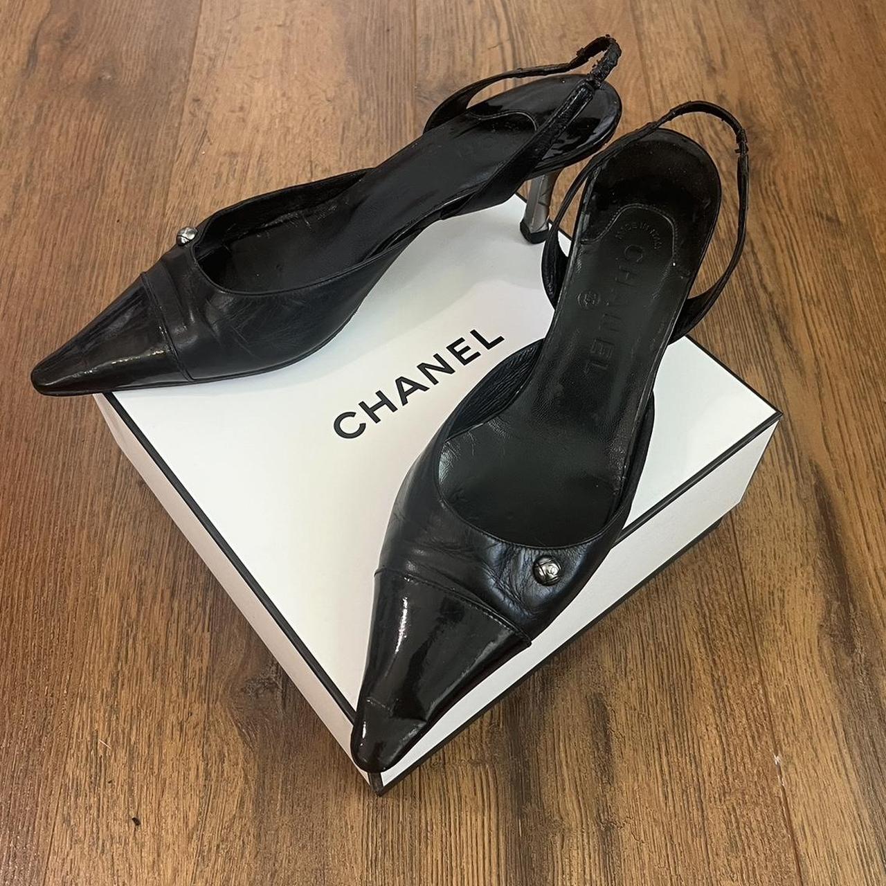 Chanel Light Pink/Black Leather CC Cap Toe Kitten Heel Mules Size 8.5/39 -  Yoogi's Closet