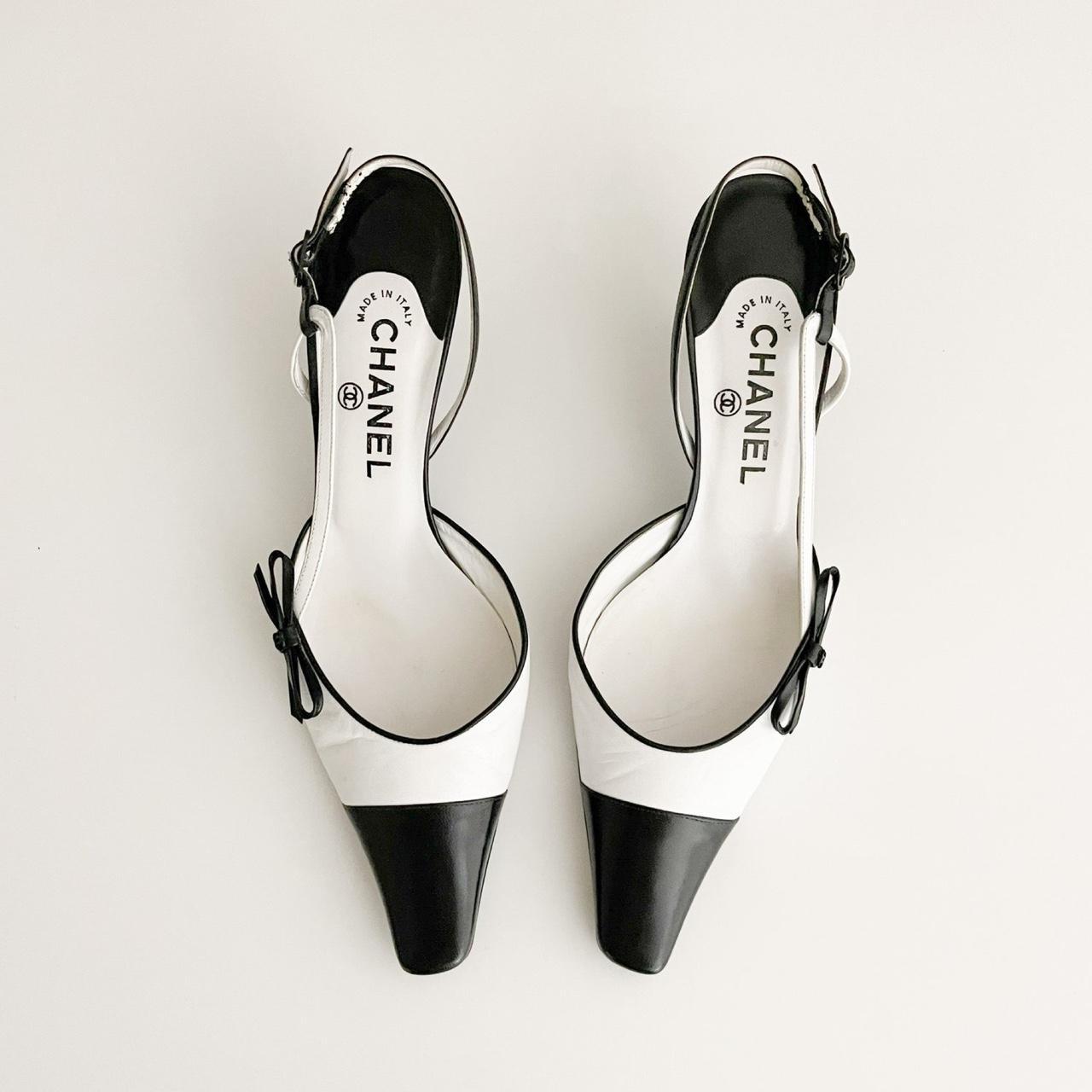 Chanel Iconic CC Bow Two-Tone Black & White Toe - Depop