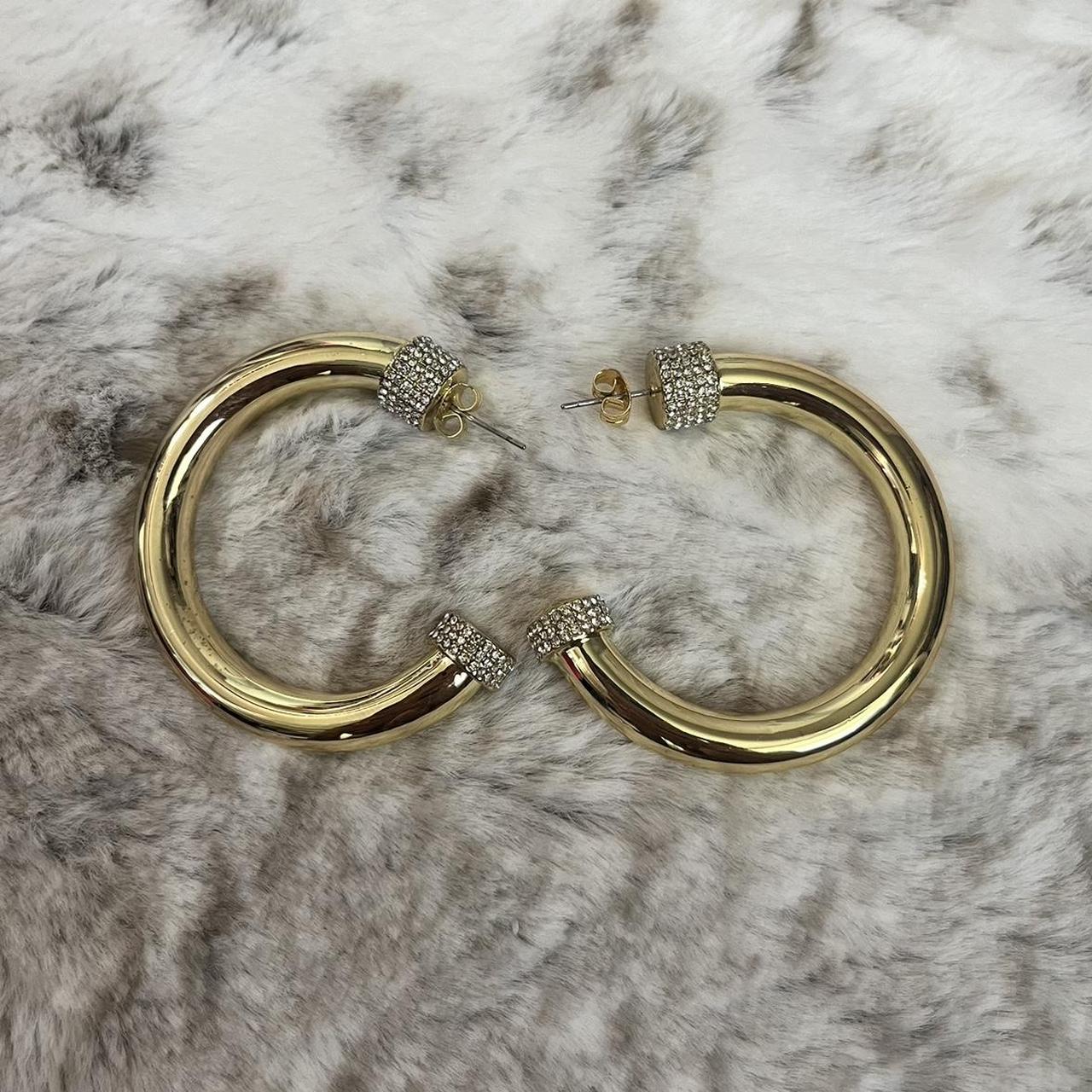 GORGEOUS Luv AJ Large gold pave hoop earrings with... - Depop