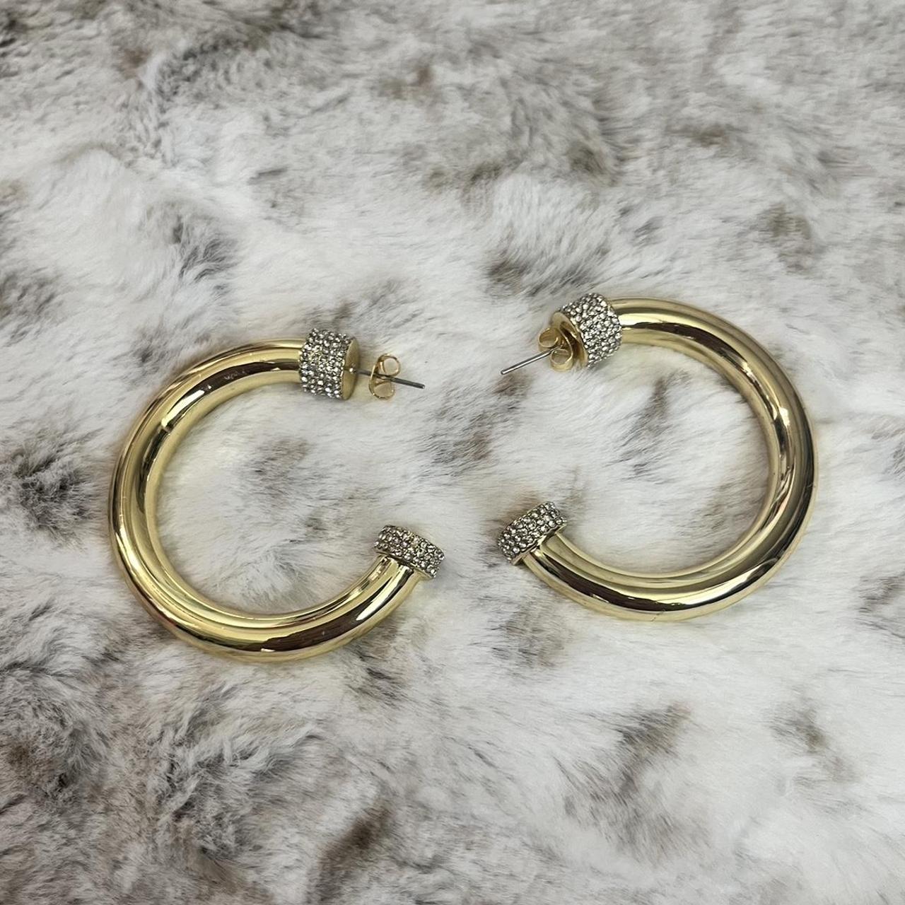 GORGEOUS Luv AJ Large gold pave hoop earrings with... - Depop