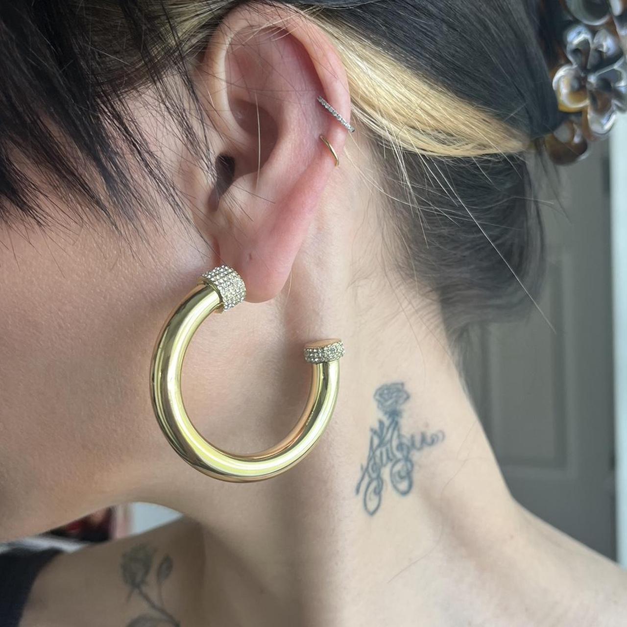 GORGEOUS Luv AJ Large gold pave hoop earrings with... - Depop