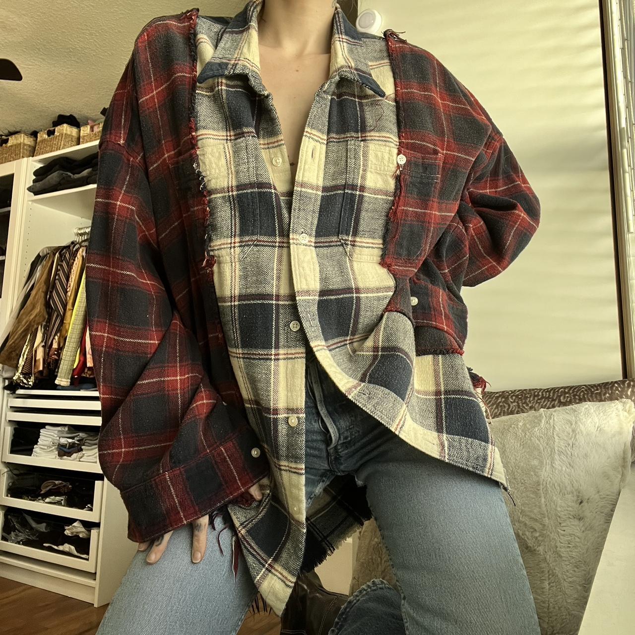 R13 Red Oversized Frayed Checked Cotton flannel Depop