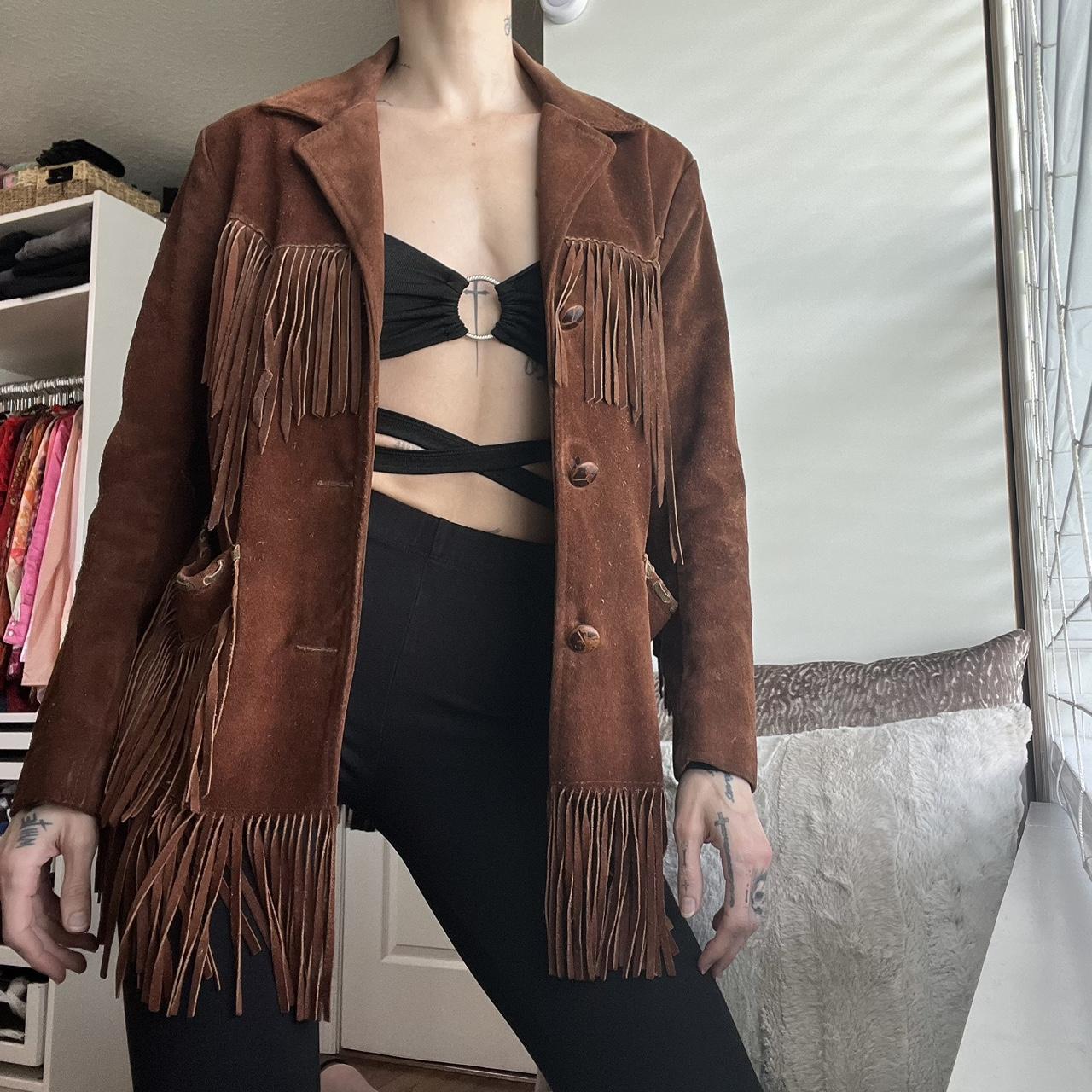 Vintage Brown Suede Jacket with Fringe Size hot Small