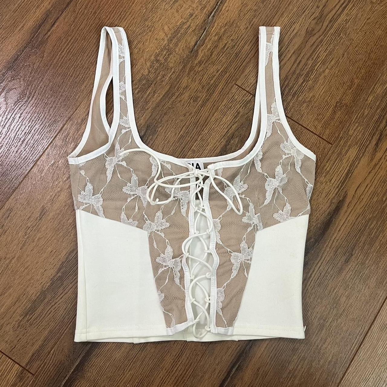I.AM.GIA white butterfly corset top. XXS. Side zip. | Depop