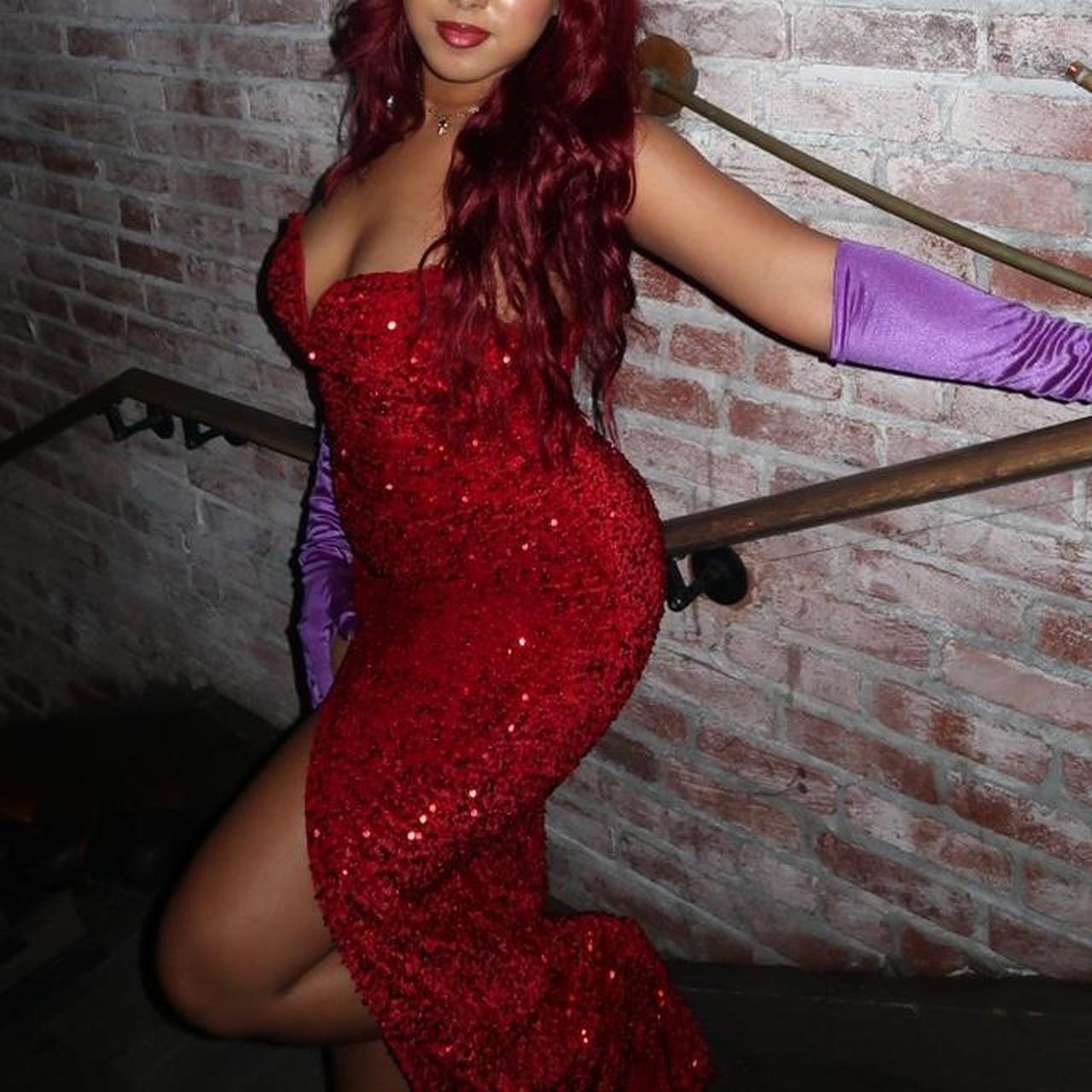 red sequin velvet maxi dress. super cute!! only worn... - Depop