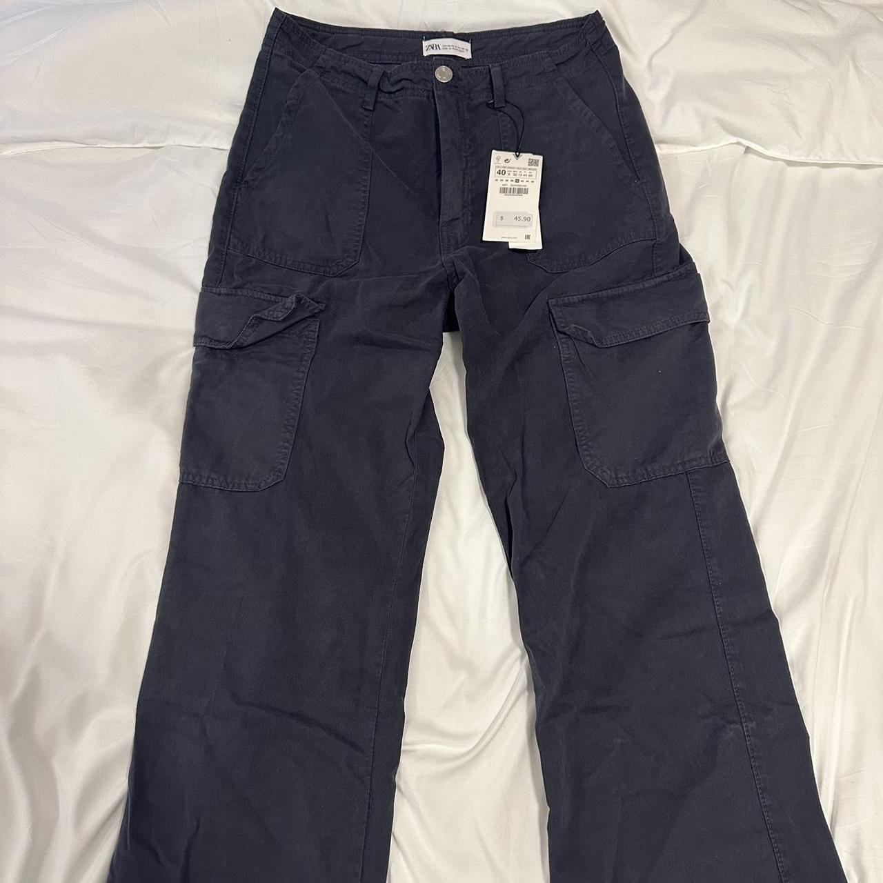 Zara Navy Blue Cargo Pants Never Before Worn (Tags... - Depop