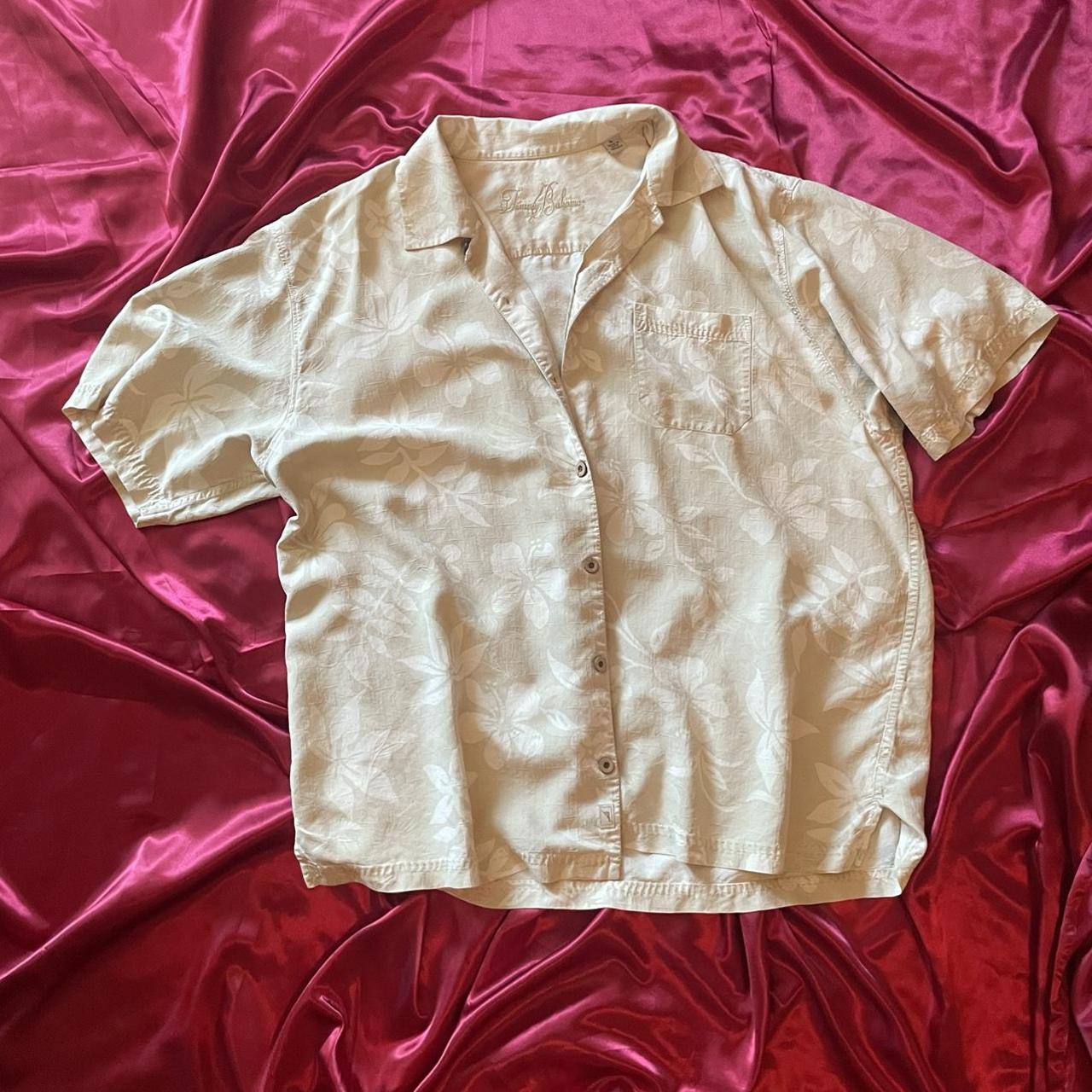 Tommy Bahama 100% Silk Mens Cream White Button Down Shirt XL