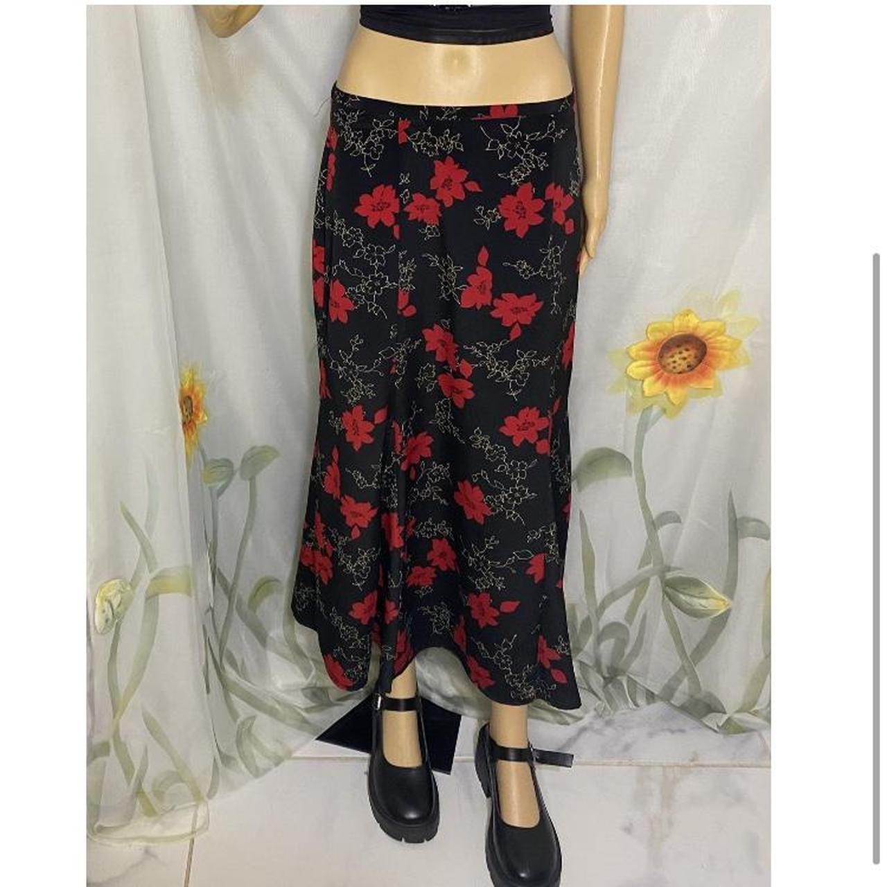 90's Grunge Goth Floral Skirt by Kathie Depop