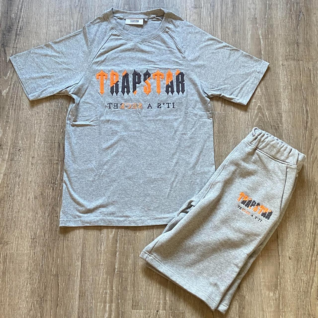 Trapstar Men's Grey and Orange Shorts Depop