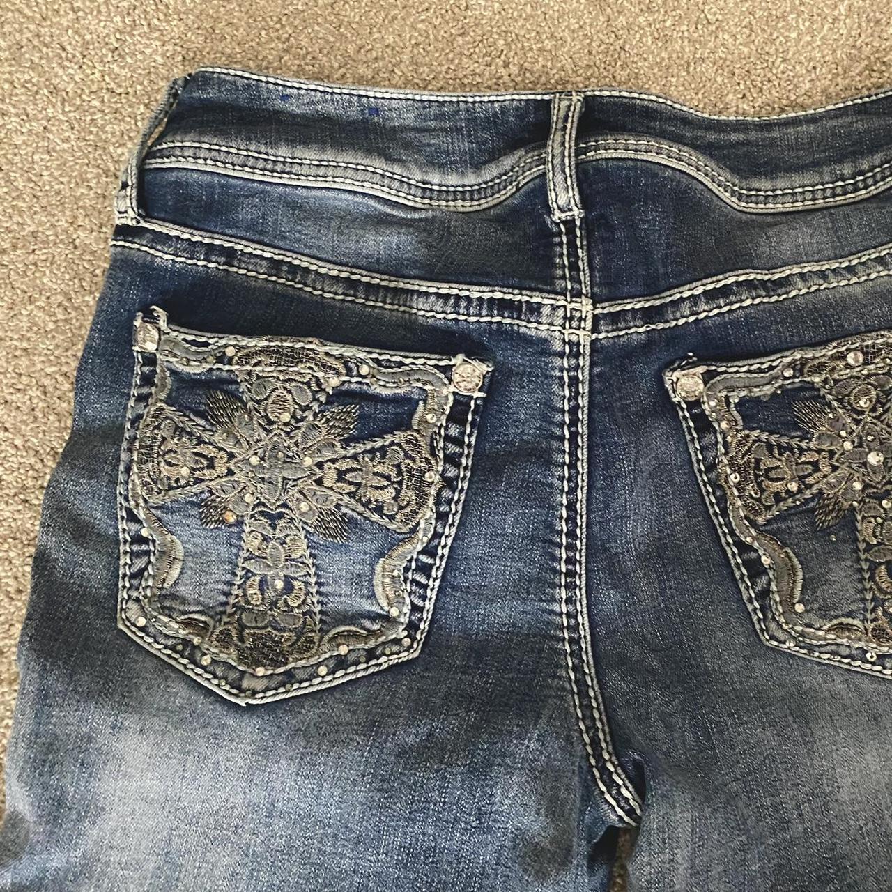 super cool bedazzled cross jeans🤍 they are thrifted ... - Depop