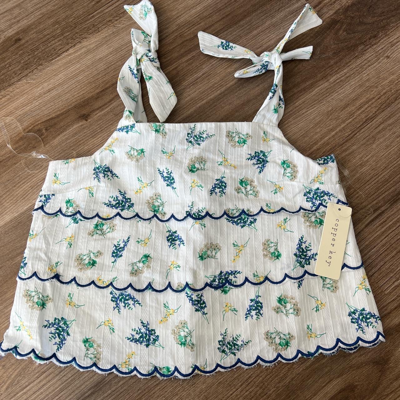 Copper Key Women's White and Blue Vest Depop