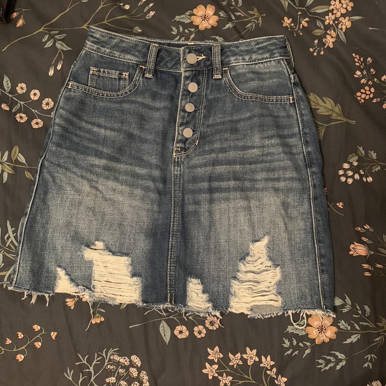 Distressed medium wash denim skirt from Hollister