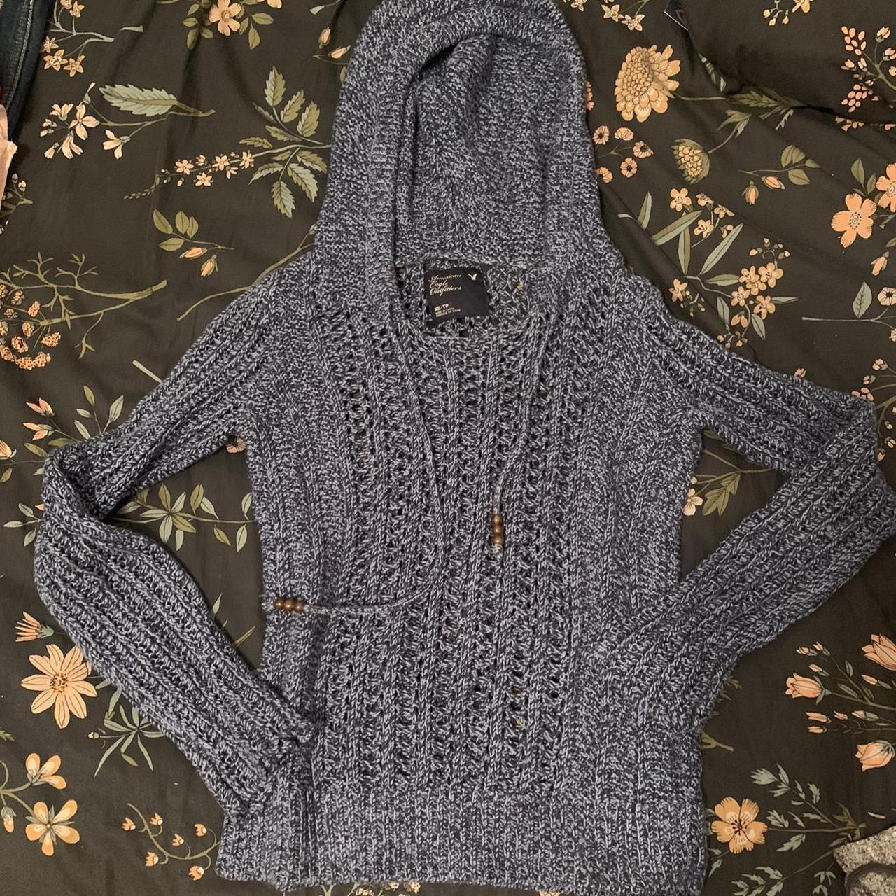 American Eagle crochet square-neck sweater with bead... - Depop