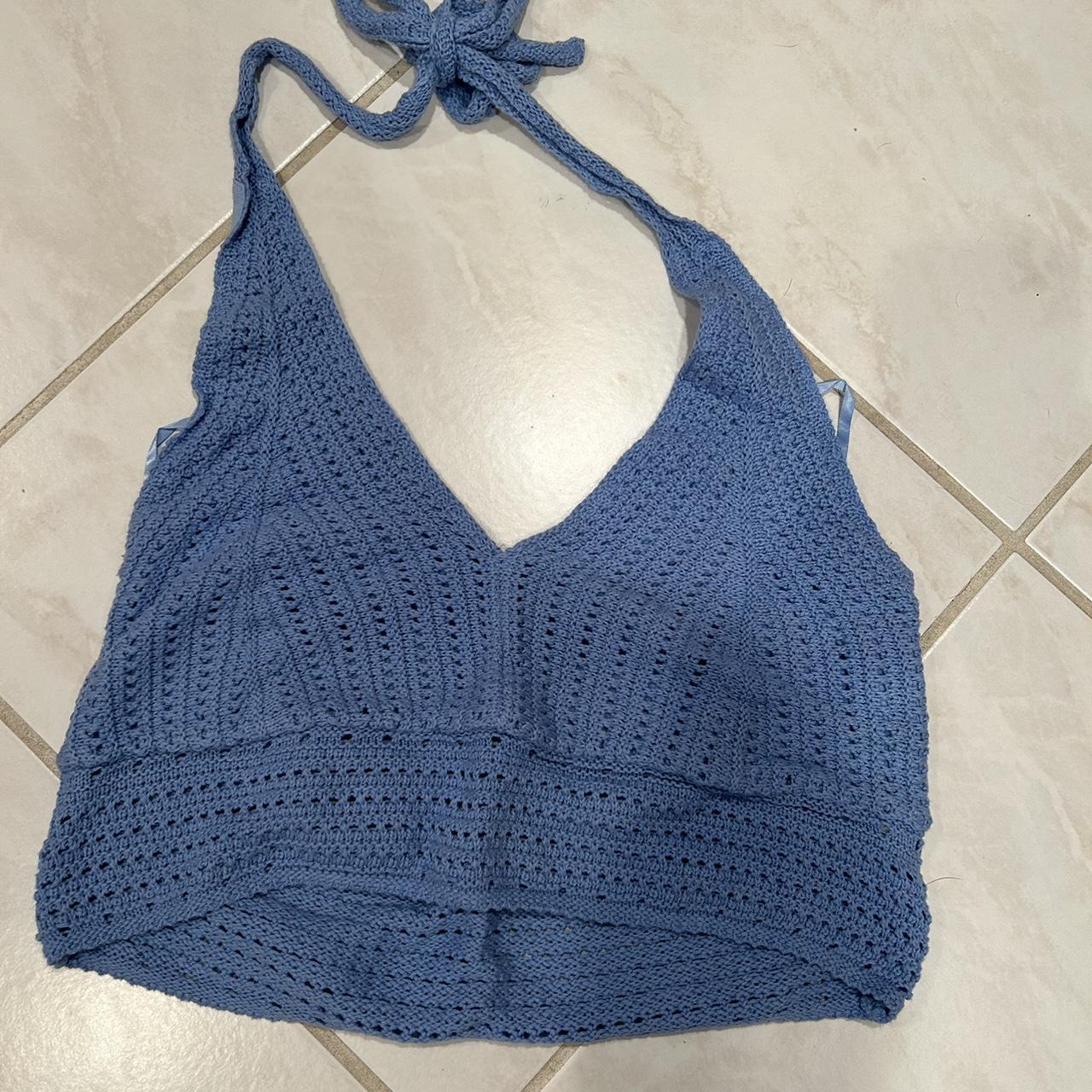 Light blue crochet halter top from hollister, only - Depop