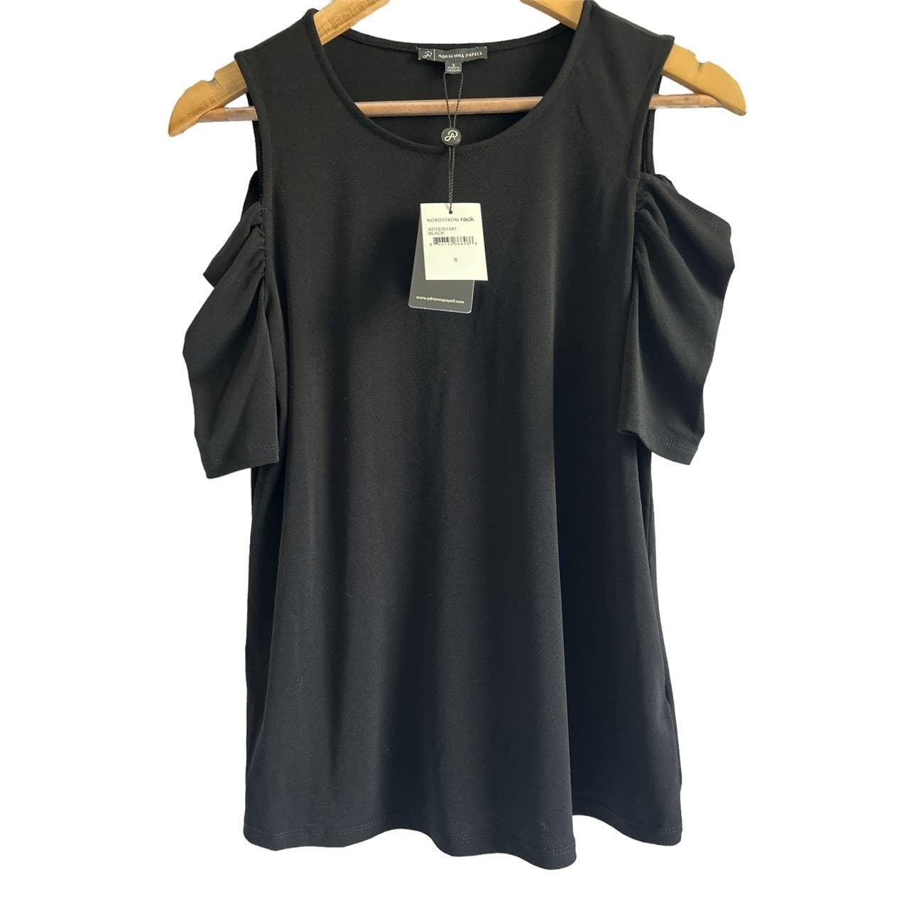 Adrianna Papell Size Small Black Short Sleeve Blouse Depop