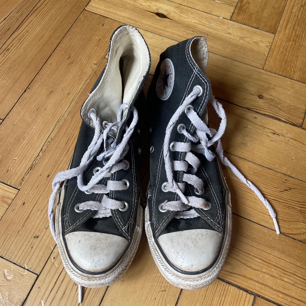 Black Converse Shoes. White laces and soles with... - Depop