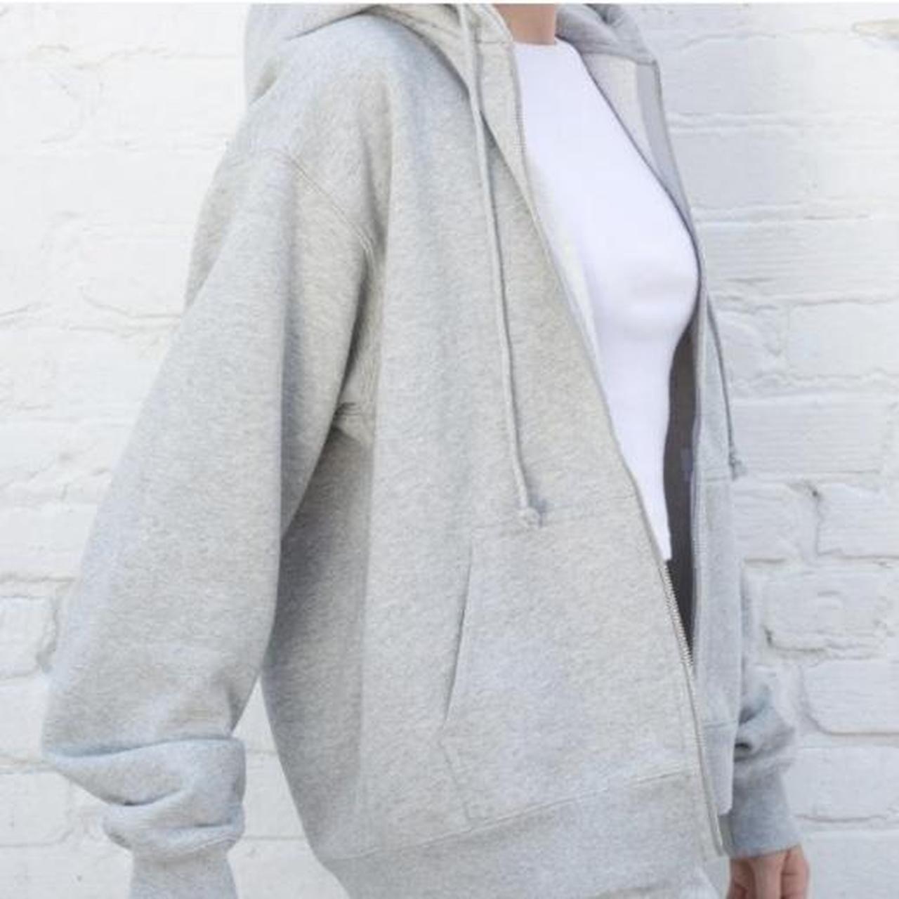 Brandy Melville Carla zip up hoodie in grey -... - Depop