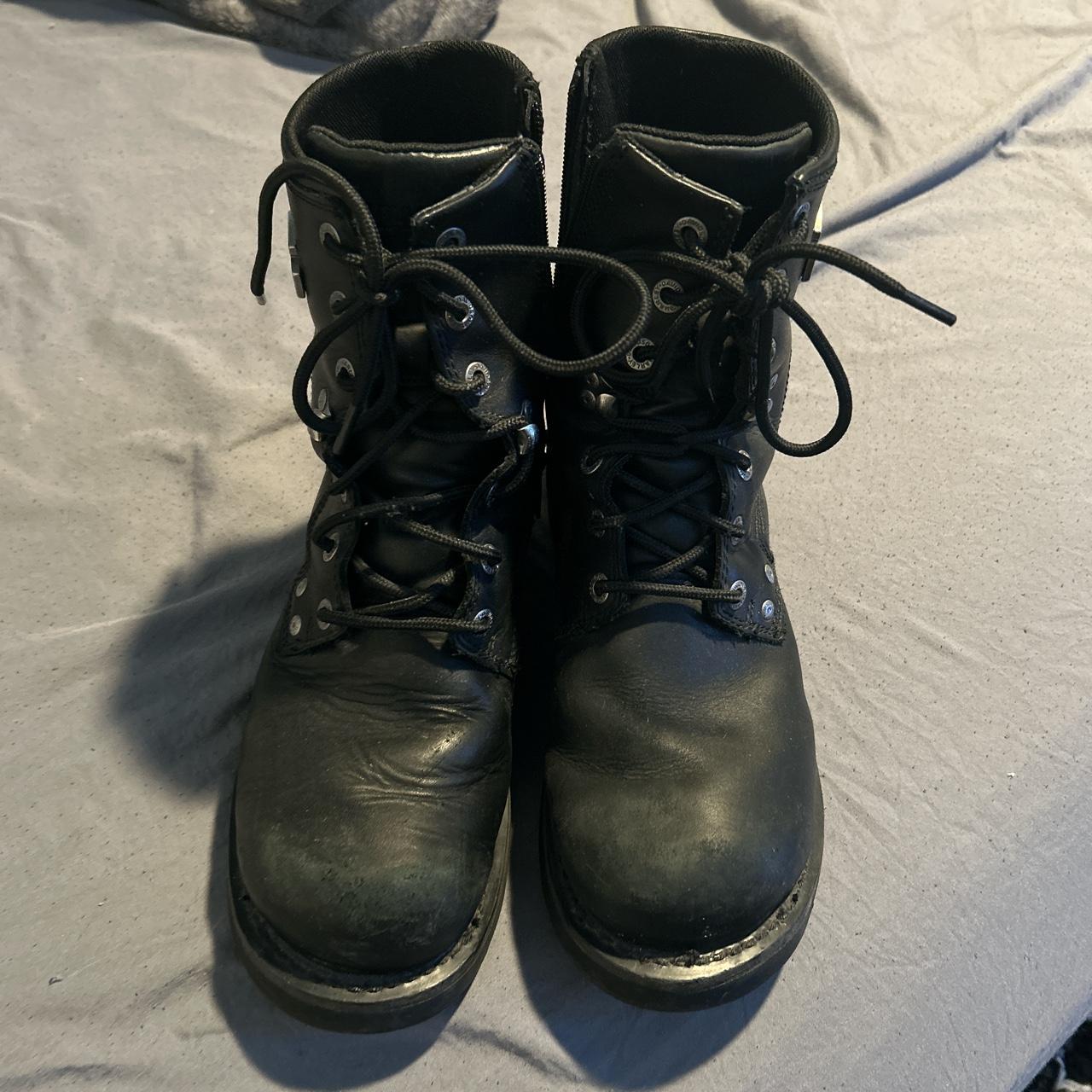 Harley Davidson Men's Black and Silver Boots | Depop