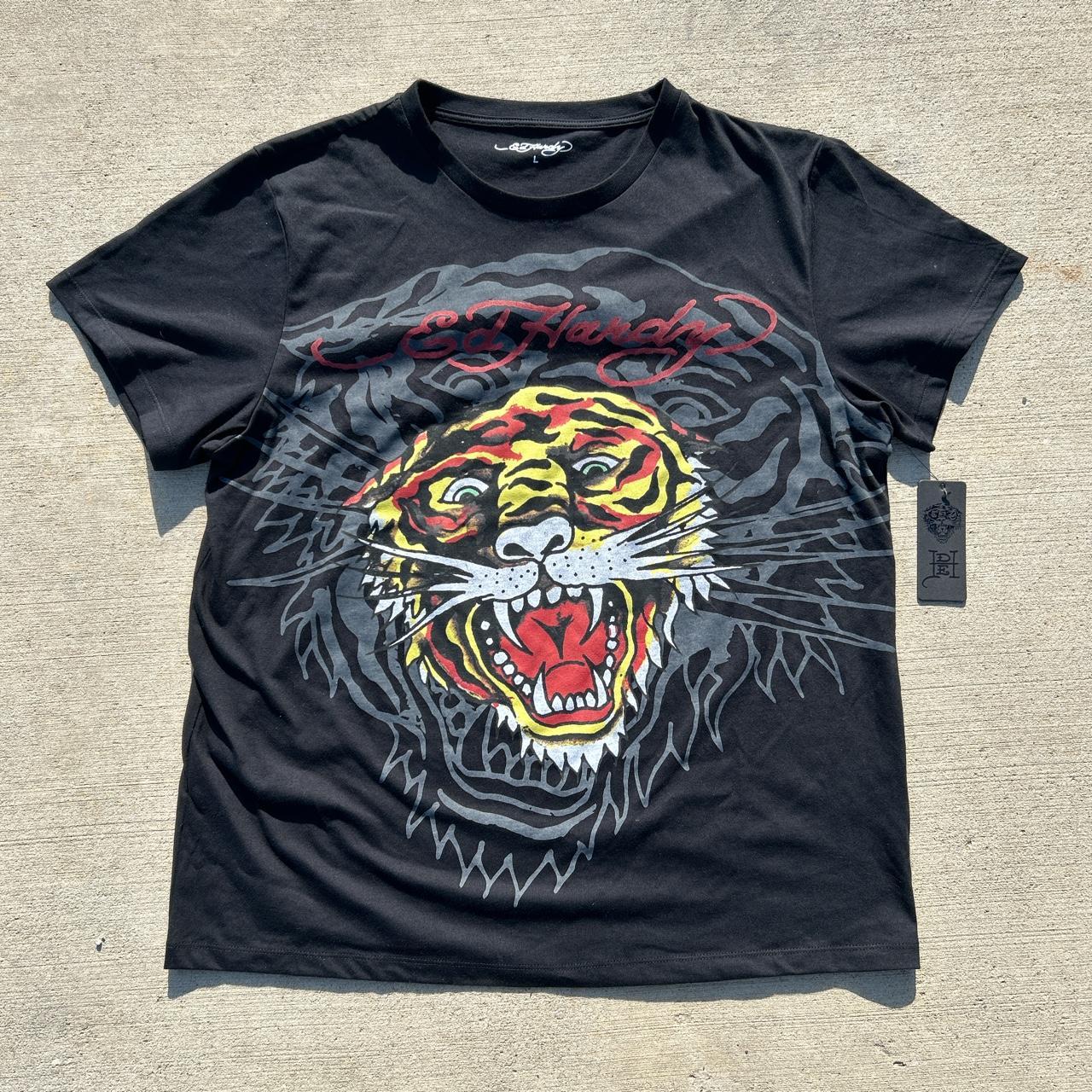 NWT ed hardy tiger print tee😯 size: large this shirt... - Depop