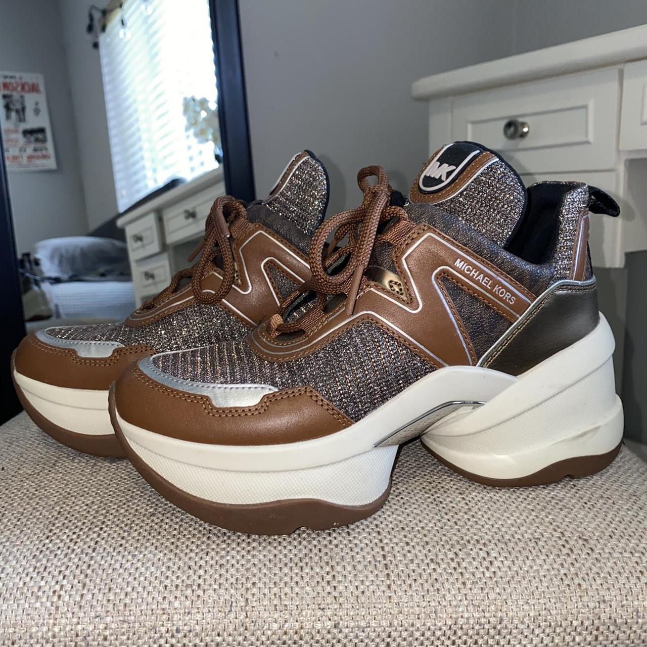 Michael Kors Womens Metallic Textile Lace Up Fashion Sneakers Brown Size 6   Walmartcom