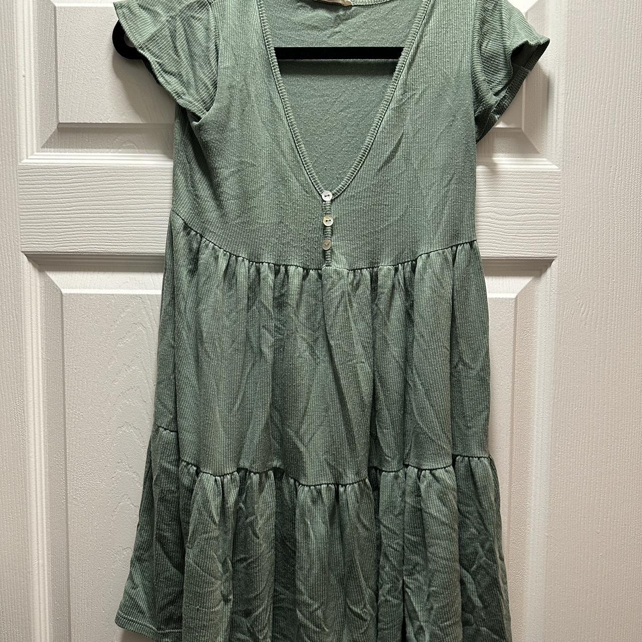 Green Short Dress with Buttons - Depop