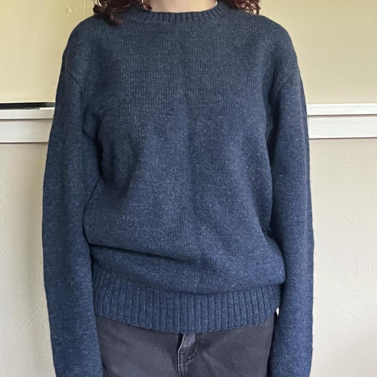Dark blue wool knit sweater slightly multicolored... - Depop