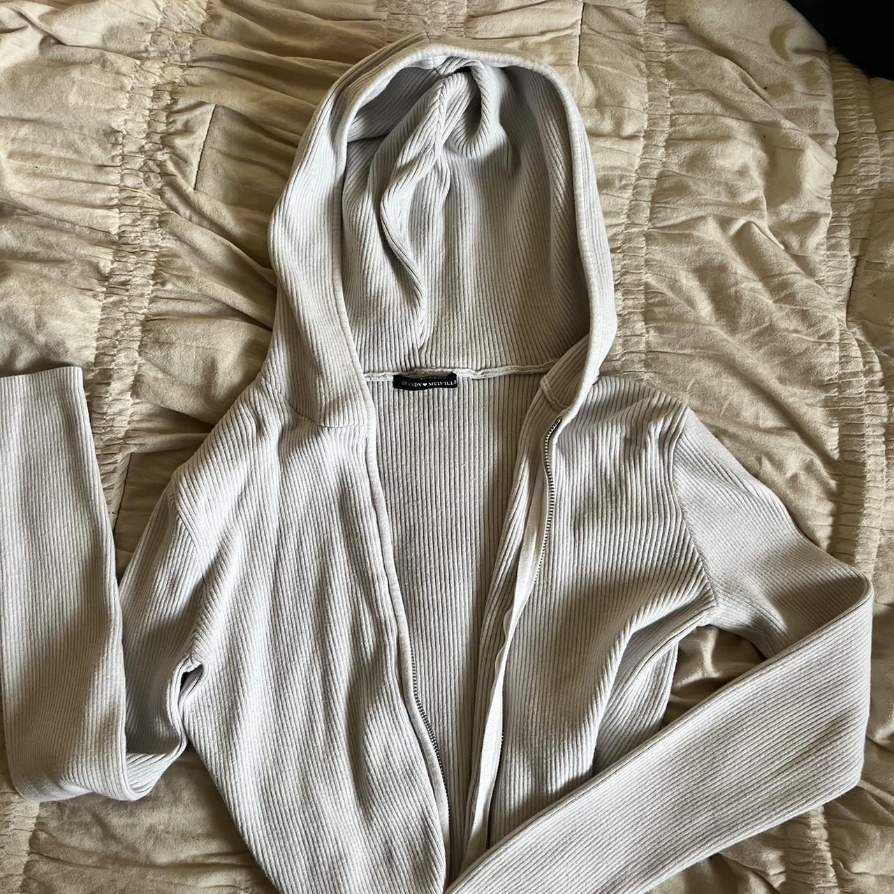 white brandy melville jacket with zipper and hood... Depop