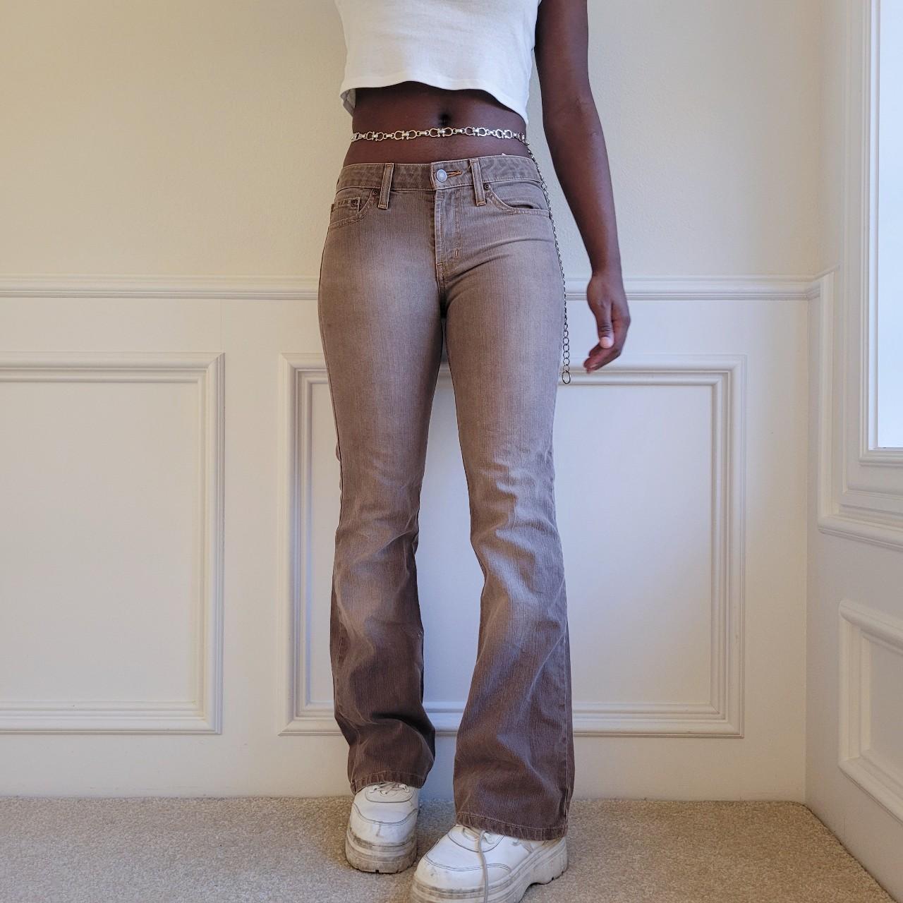 y2k faded brown low rise flare jeans! measurements - Depop