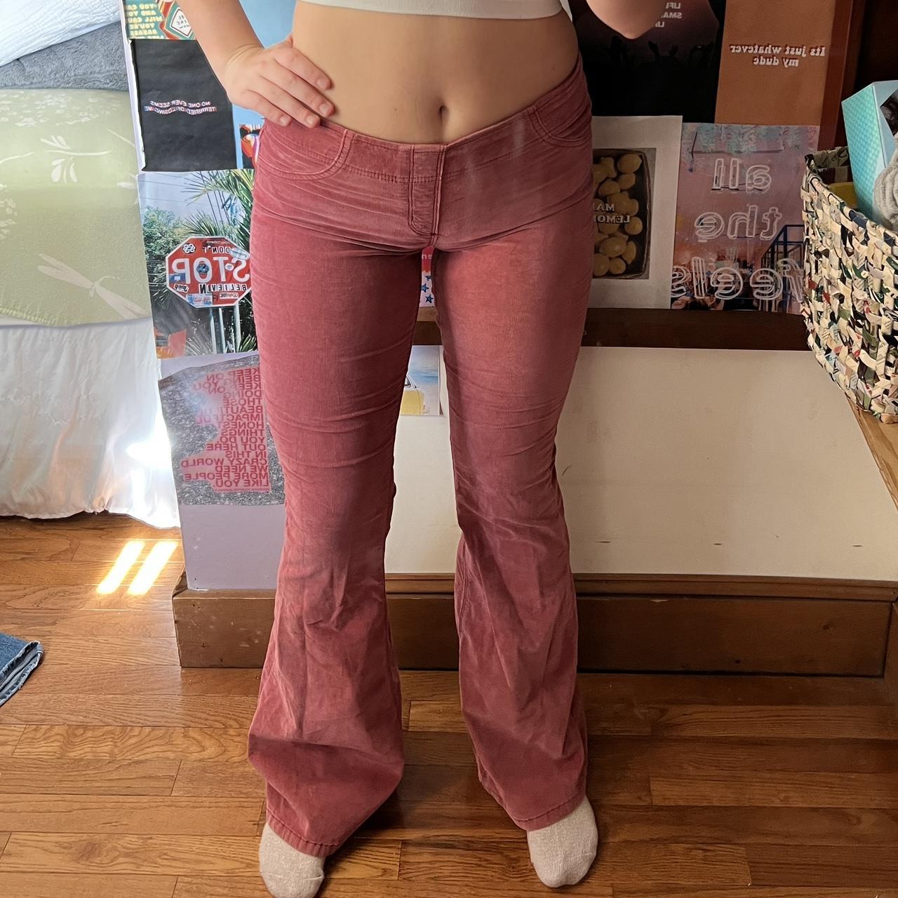 Free People dark pink corduroy flare pants Depop