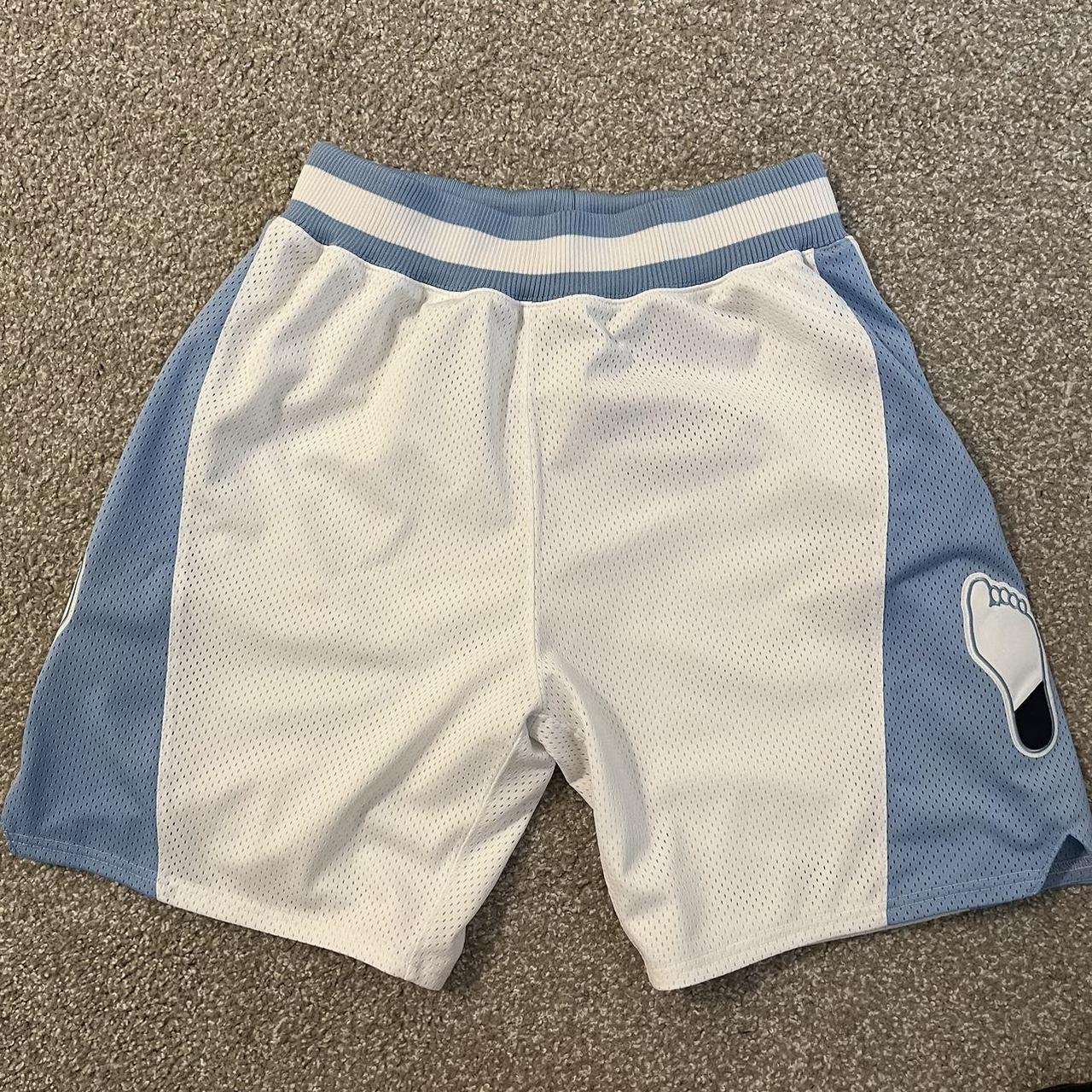 Mitchell & Ness Men's White and Blue Shorts | Depop