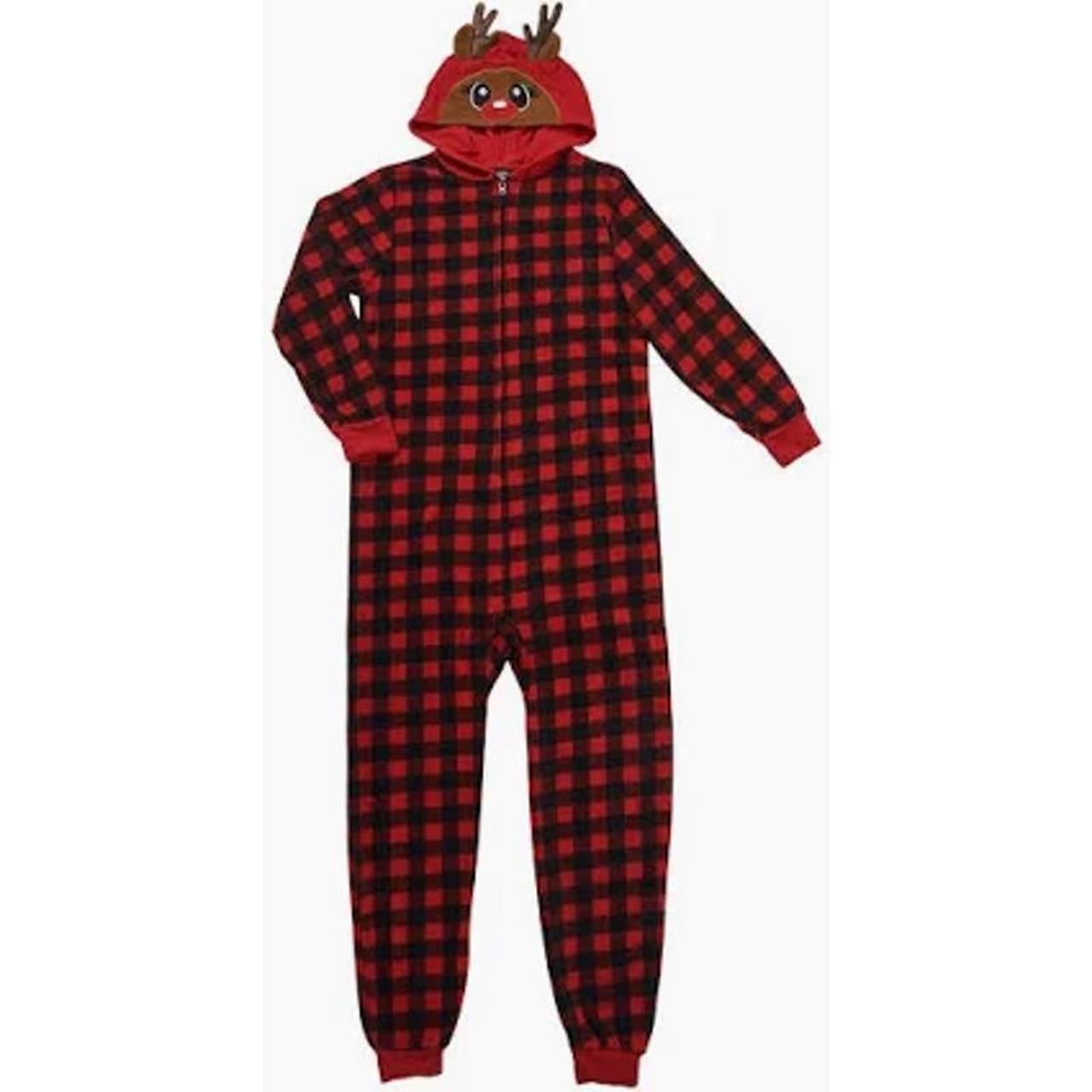 NEW Adult Buffalo Check Hooded Reindeer Onesie Front Depop