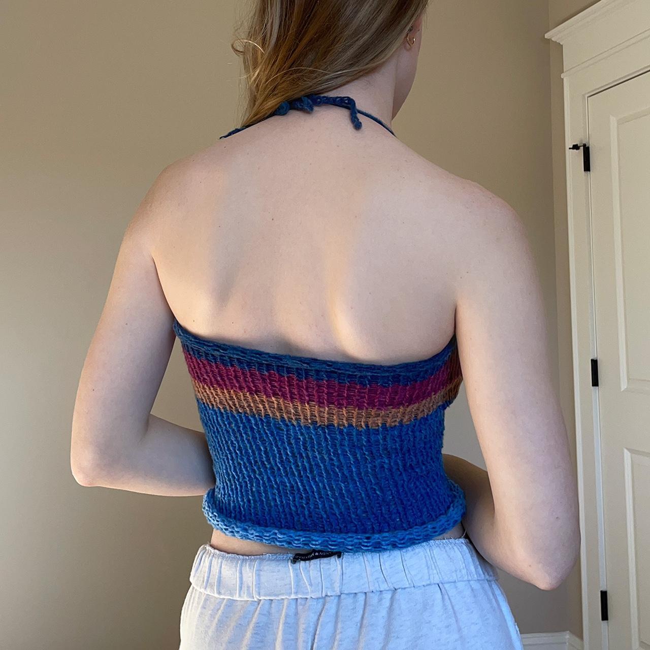 handmade colorblock/multicolor knit tube top halter... Depop