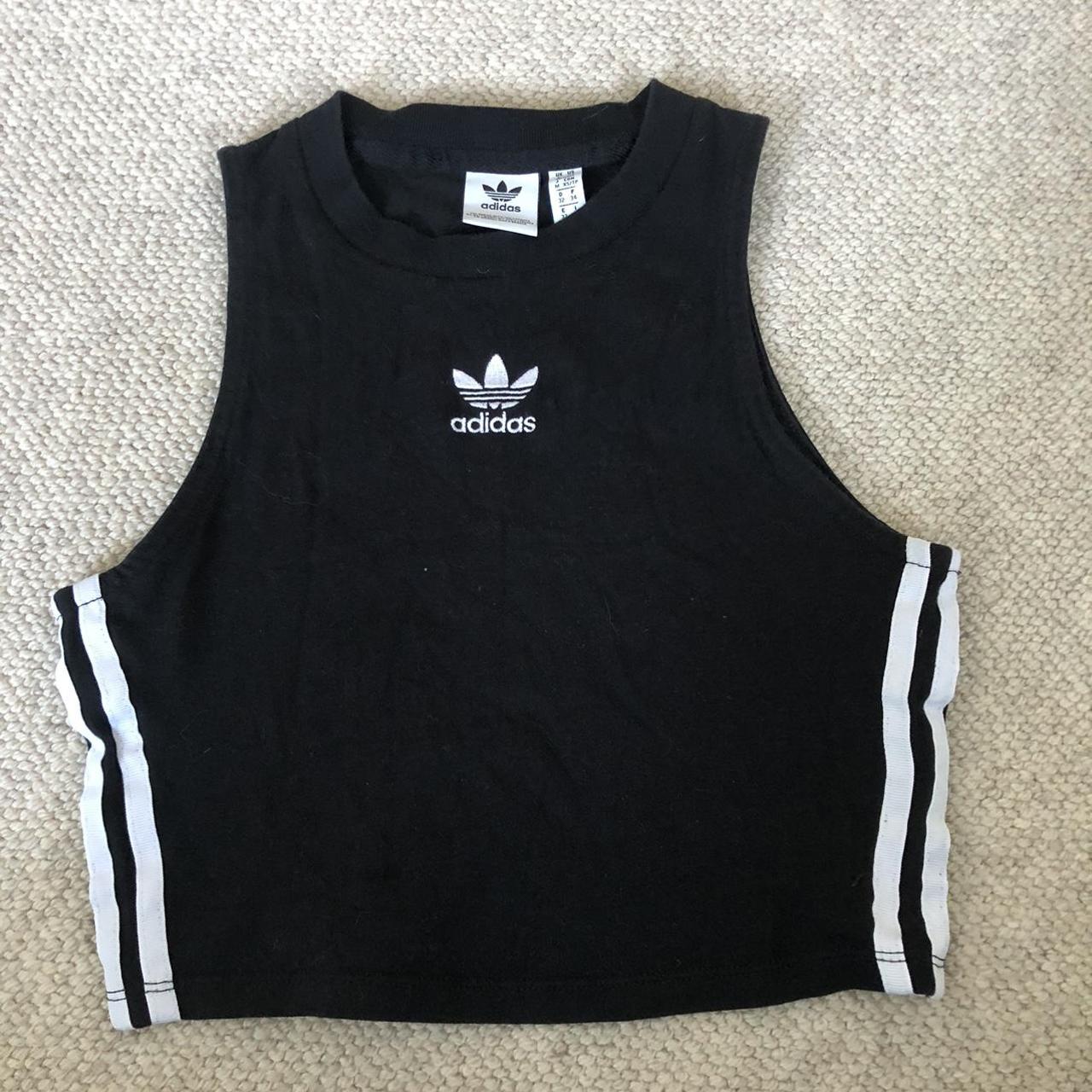 Adidas Originals Women's Black and White Crop-top | Depop