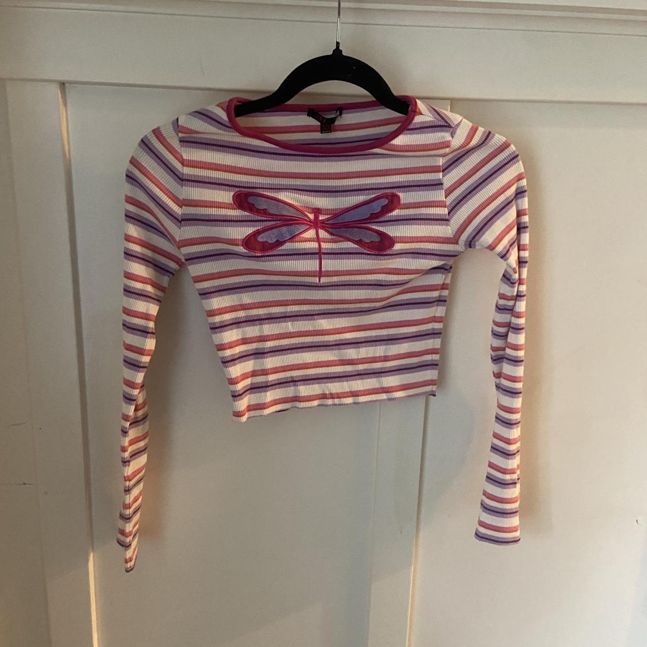 Delia's Women's White and Pink Crop-top