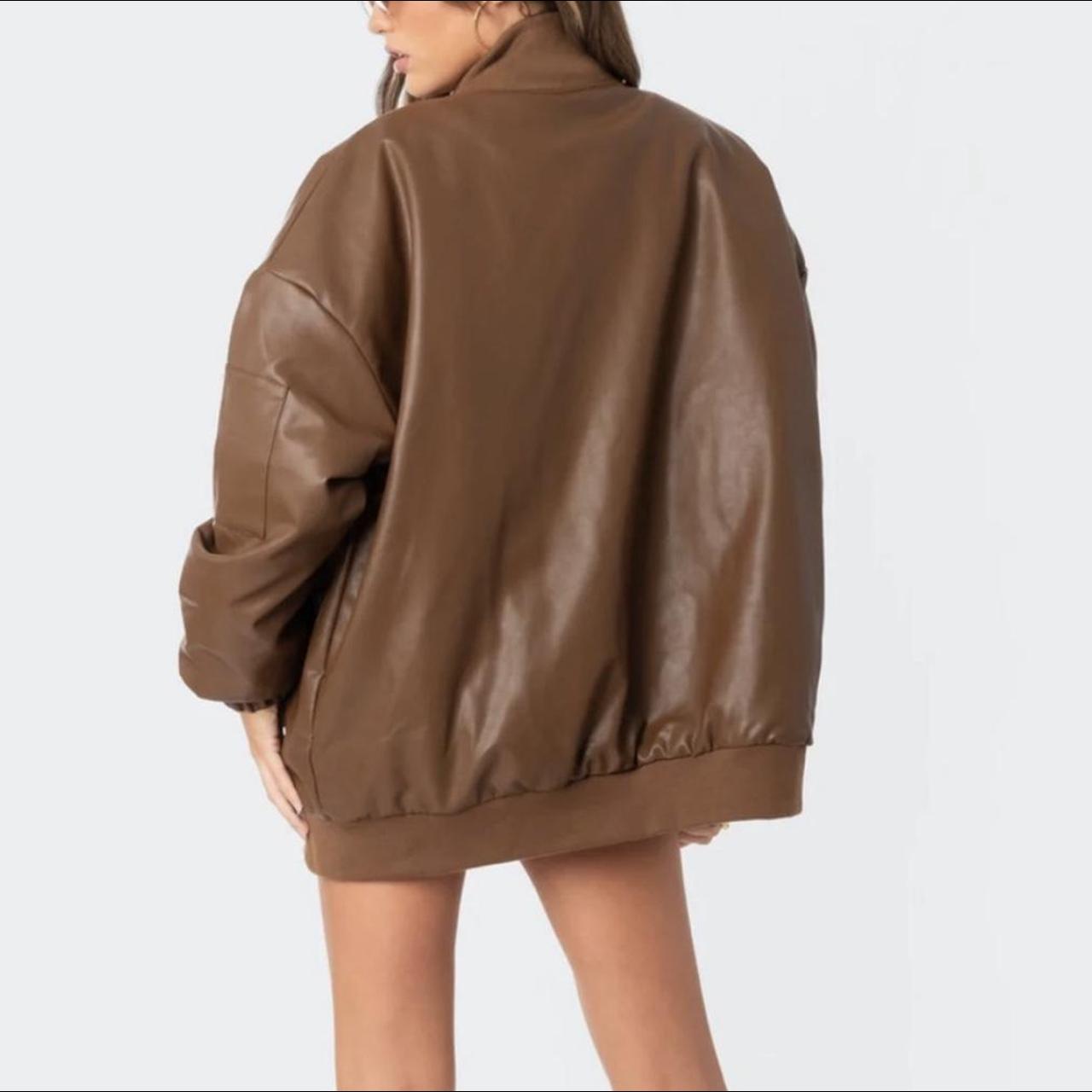 EDIKTED Vegan Leather Bomber Jacket - Brown | Large