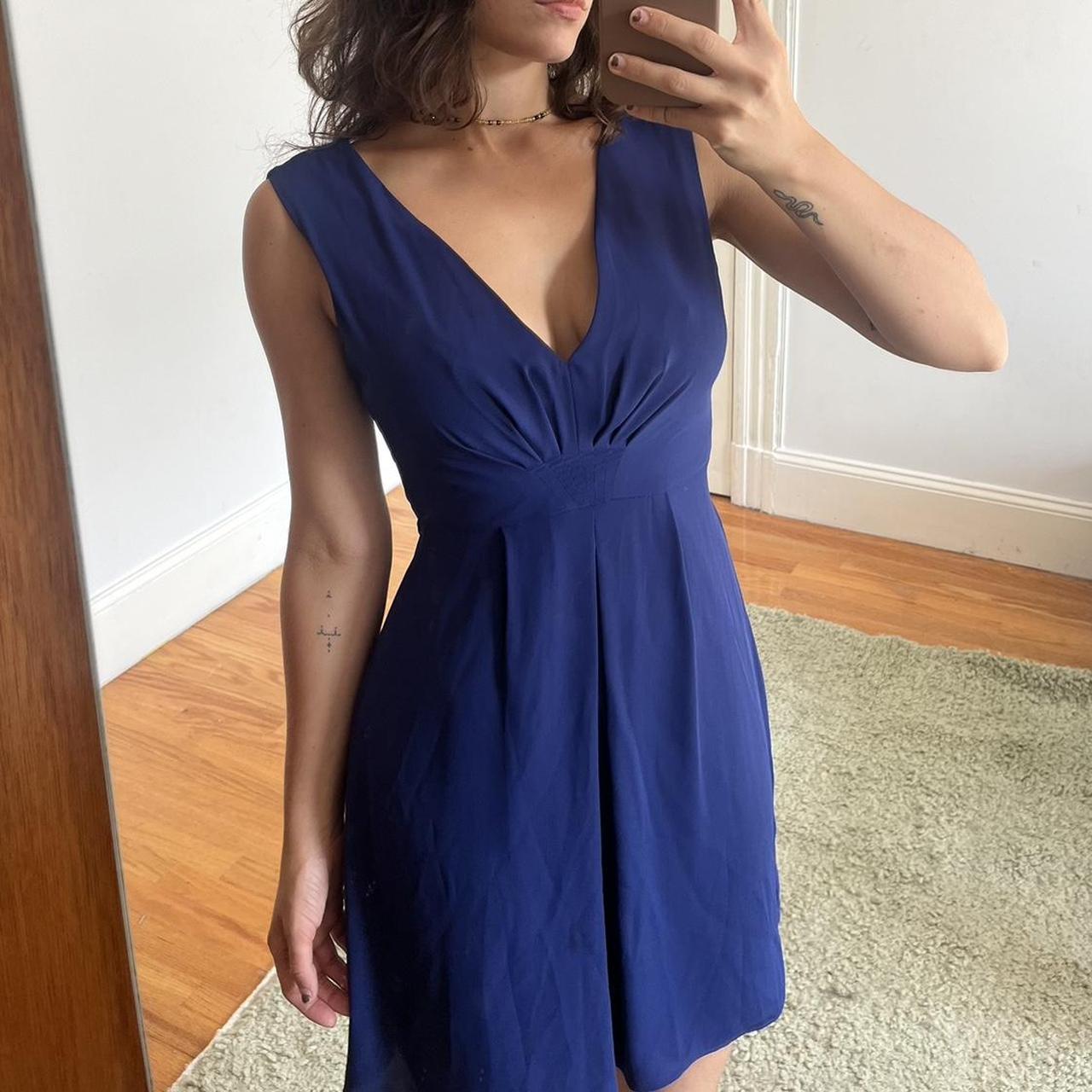 BCBGMAXAZRIA deep v neck dress in cobalt blue, Depop